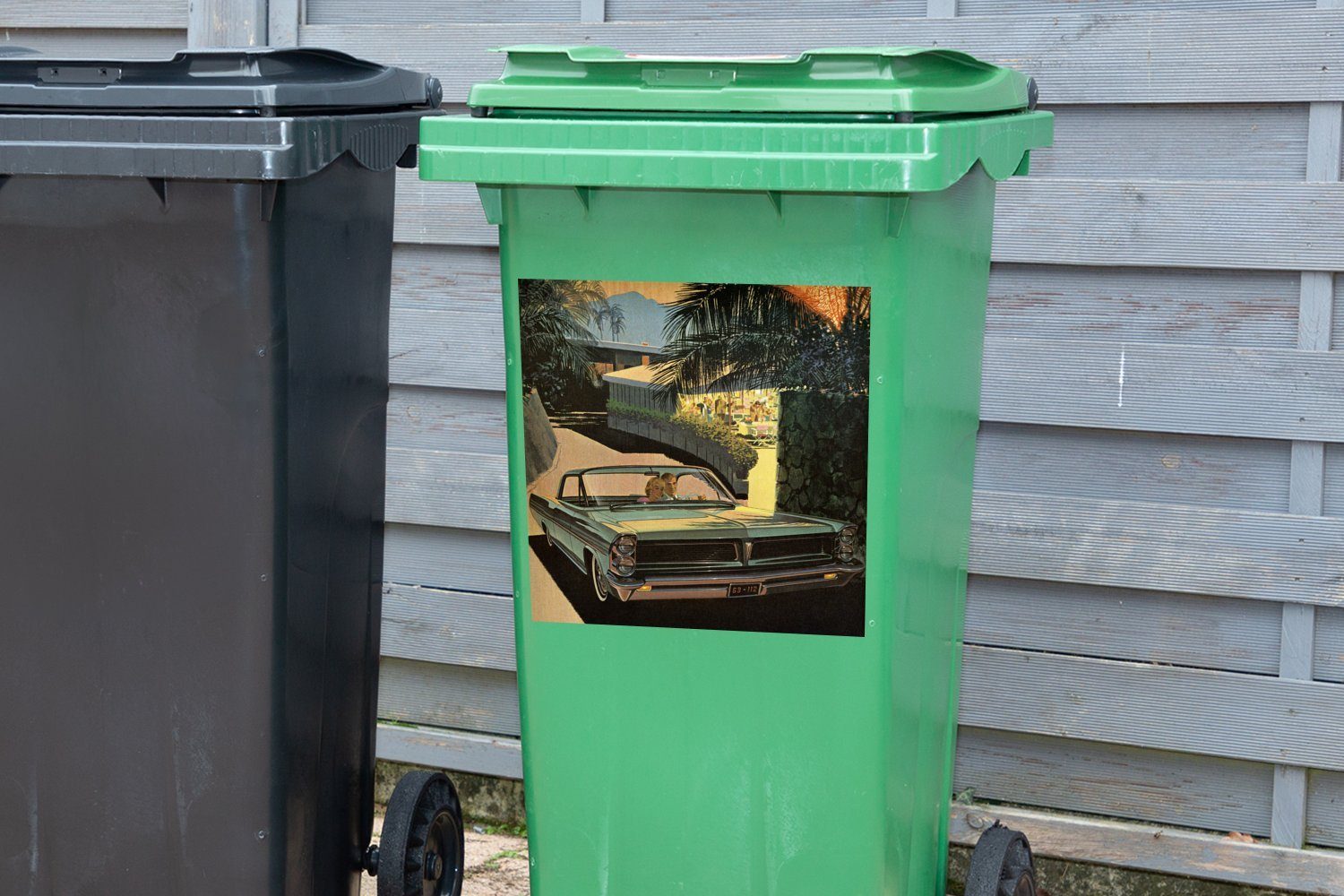 Abfalbehälter Palmen Mülleimer-aufkleber, Oldtimers Wandsticker MuchoWow Mülltonne, Illustration eines St), unter (1 Container, Sticker,