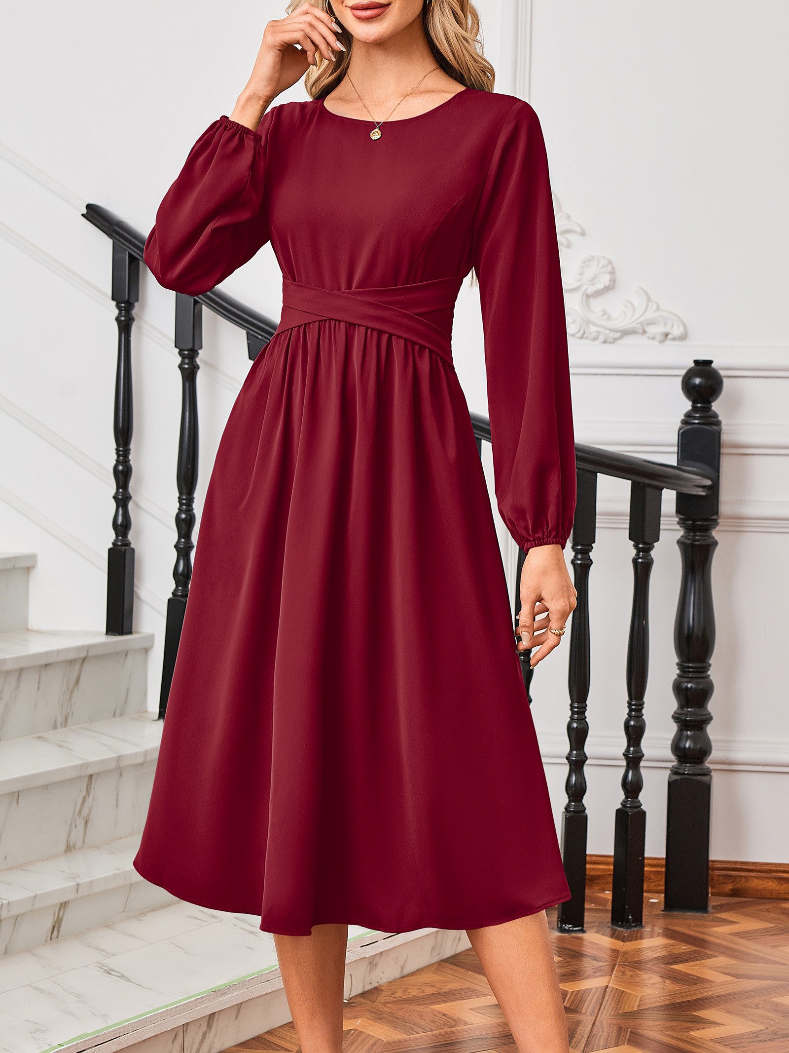 Beluring Midikleid Damen Midikleid A-Linie Langarm günstig online kaufen