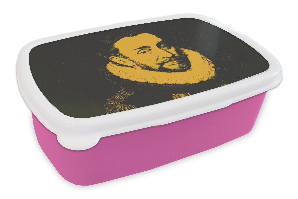 MuchoWow Lunchbox Wilhelm von Oranien - Adriaen Thomasz - Gemälde, Kunststoff, (2-tlg), Brotbox für Erwachsene, Brotdose Kinder, Snackbox, Mädchen, Kunststoff rosa