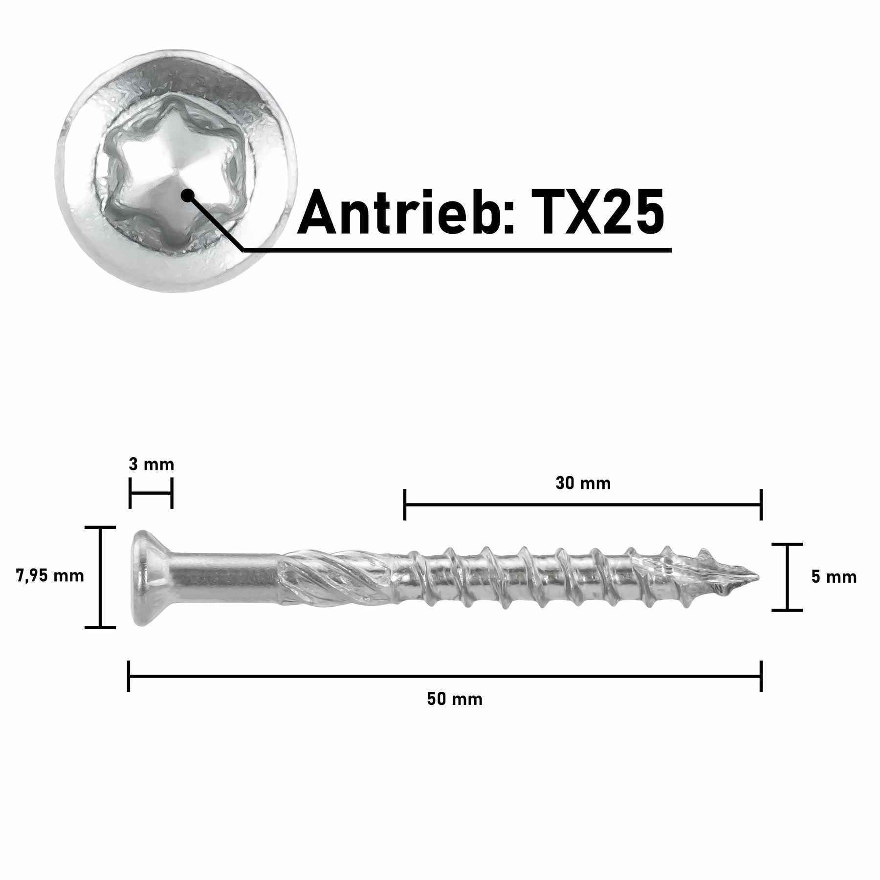 SCREWREBEL Terrassenschraube Edelstahl rostfrei A2 T-INOX mit Schneidkerbe, Reibteil, (400 St), sechs Fräsrippen am Unterkopf