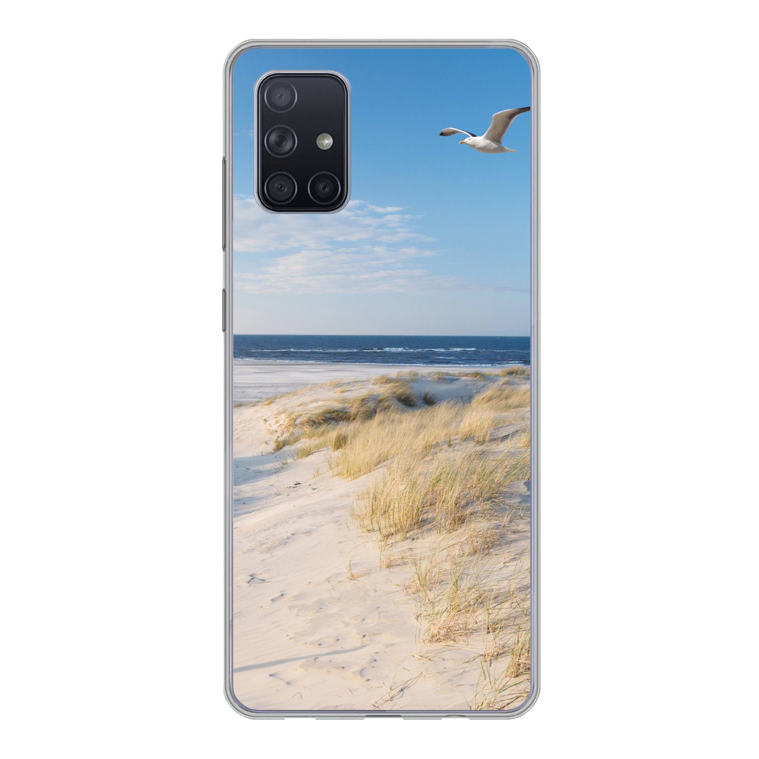 MuchoWow Handyhülle für Samsung Galaxy A51 Düne - Möwe - Strand - Meer - Sonne, Smartphone-Bumper, Print, Handy Schutzhülle Dünn