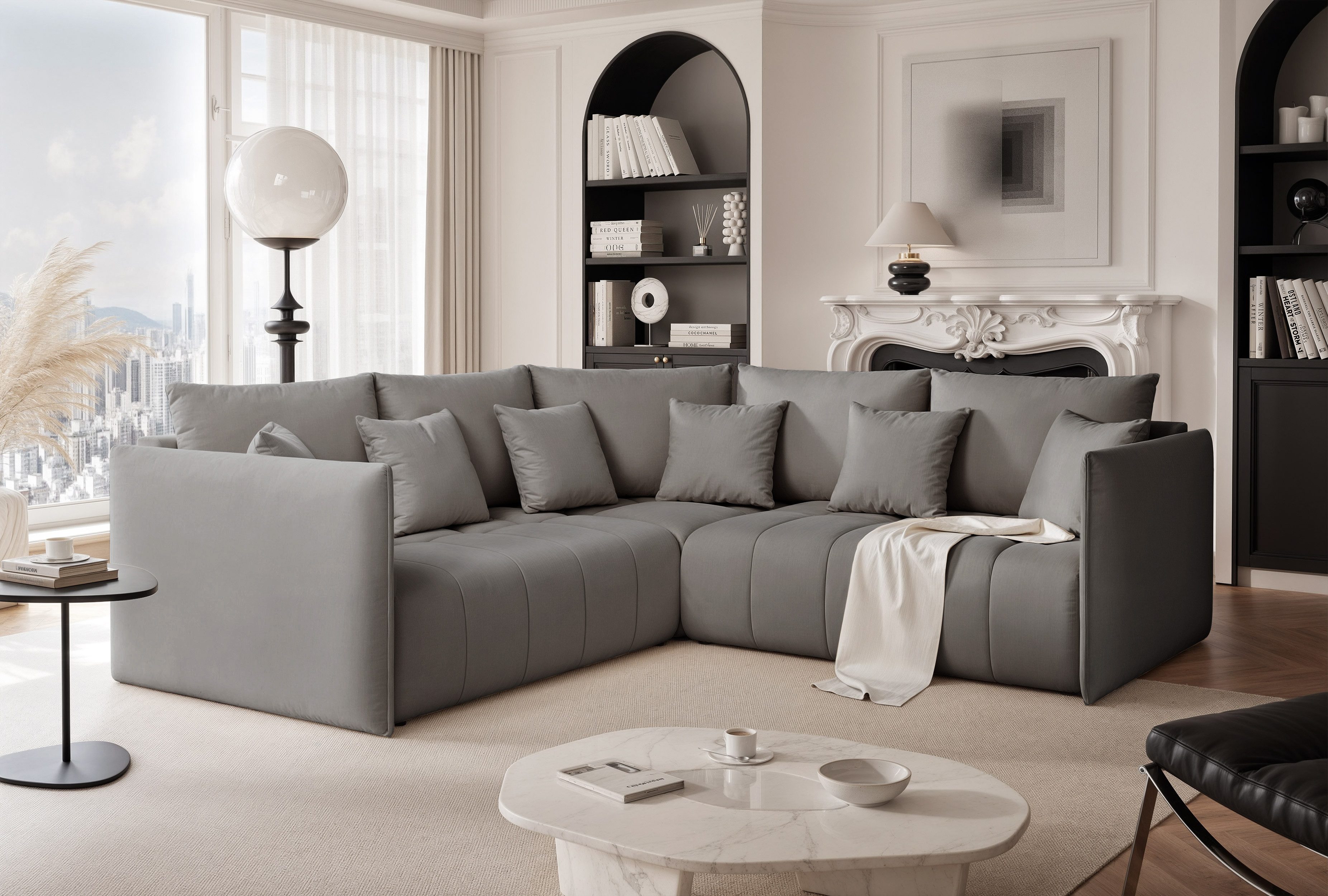 yourhouse24 Ecksofa OLIMPIA Universell stellbar (235 cm) mit Schlaffunktion & Bettkasten