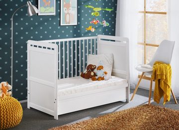 ASM-Moebel Babybett Babybett Gitterbett Beistellbett + Matratze und Schublade TIMMY 120x60, Mit Schlupfsprossen, Schublade, Matratze, Abnehmbarer Bezug