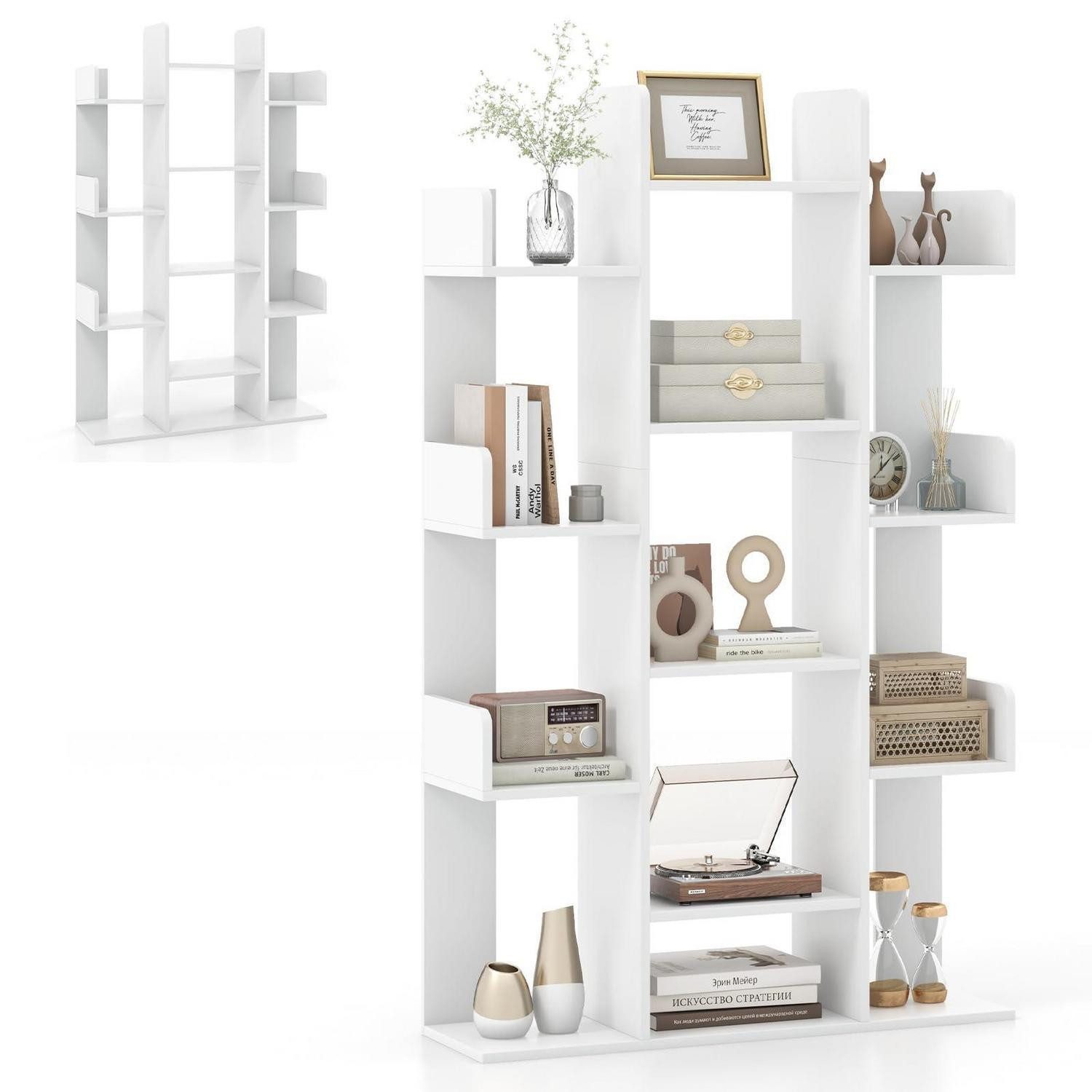 LuxusKollektion Raumteilerregal Bücherregal Baumform Raumteiler 13 Ablagen Weiß, 1-tlg.