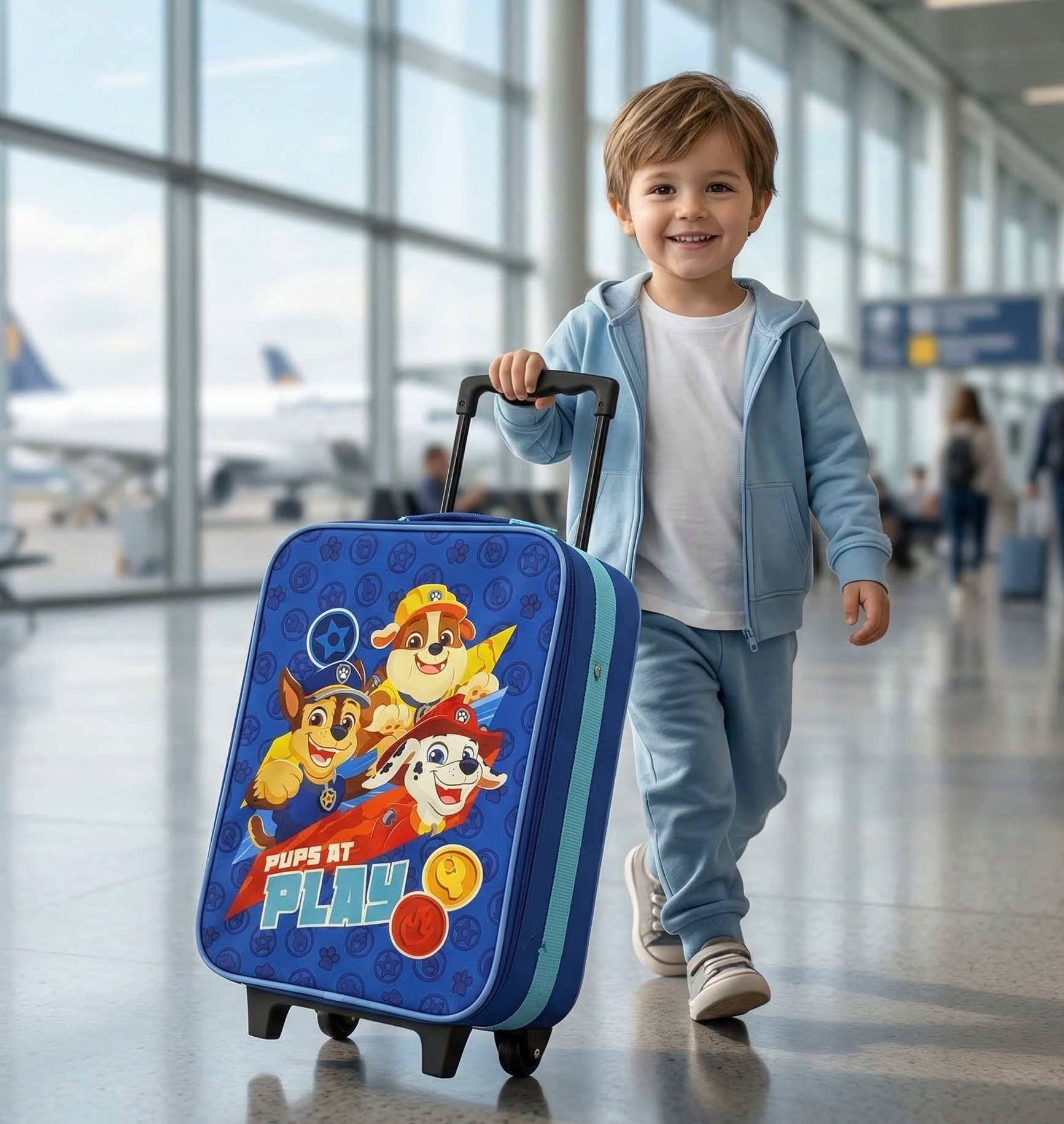 PAW PATROL Kinderkoffer Trolley Kindertrolley Kinder Koffer Handgepäck Pawpatrol Blau 12 L, 2 Rollen, Rundumöffnung, Spanngurt, Teleskopgriff, Leicht