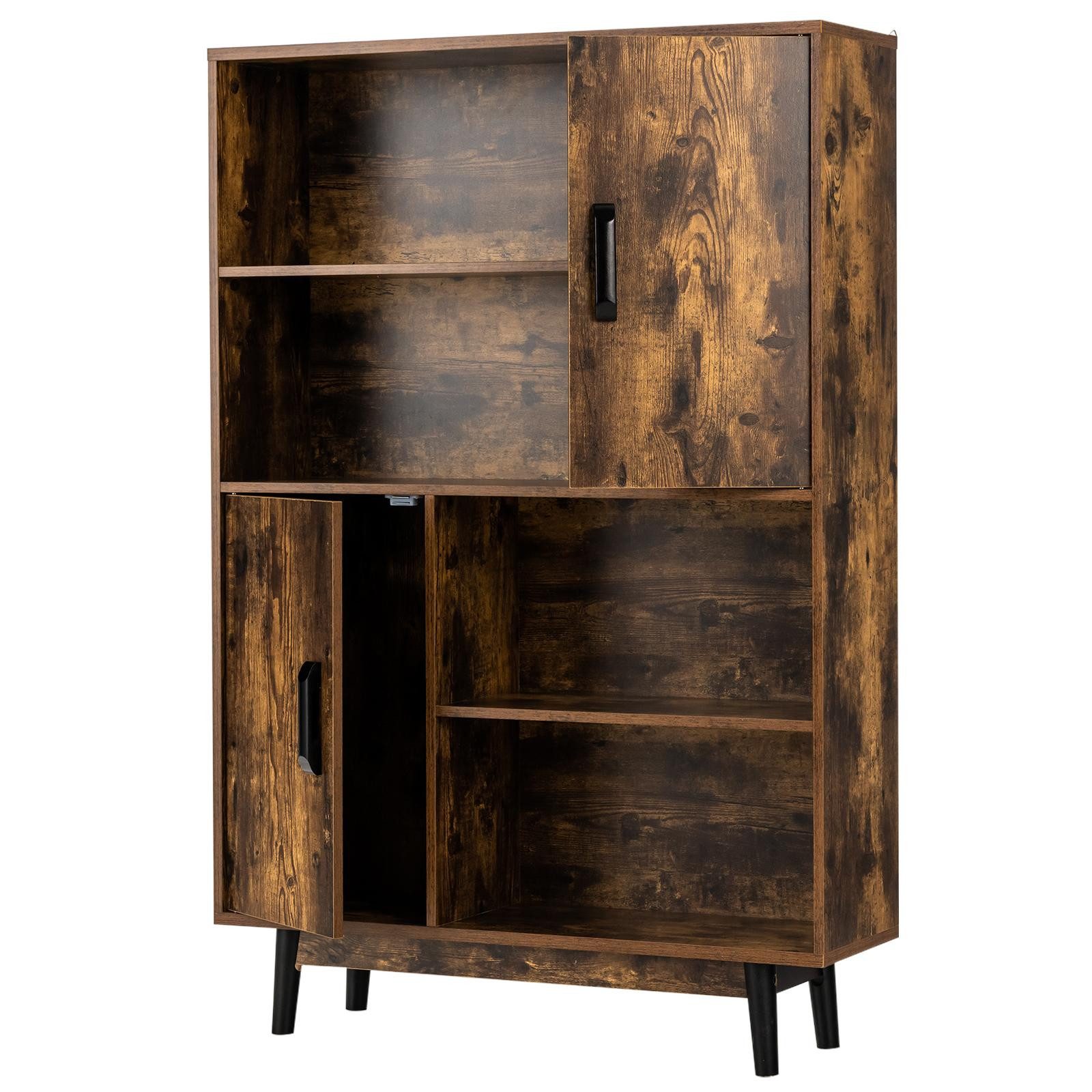 KOMFOTTEU Bücherregal Bücherschrank, mit 2 Türen und 4 offene Regale, 80x24x120cm