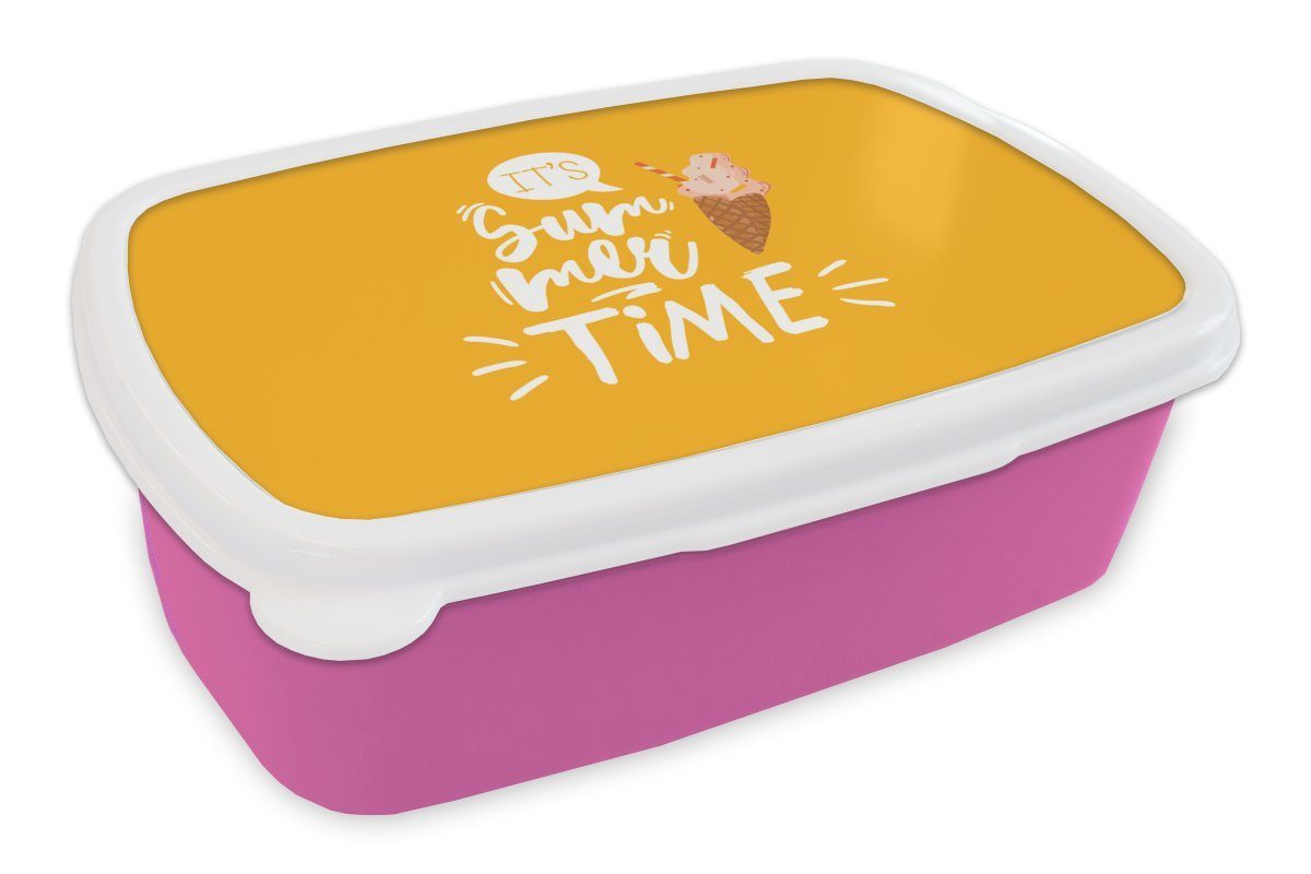 Eiscreme, Brotbox MuchoWow - Kunststoff, für Kunststoff Brotdose Snackbox, Mädchen, rosa (2-tlg), Erwachsene, Lunchbox Gelb Kinder, Sommer -