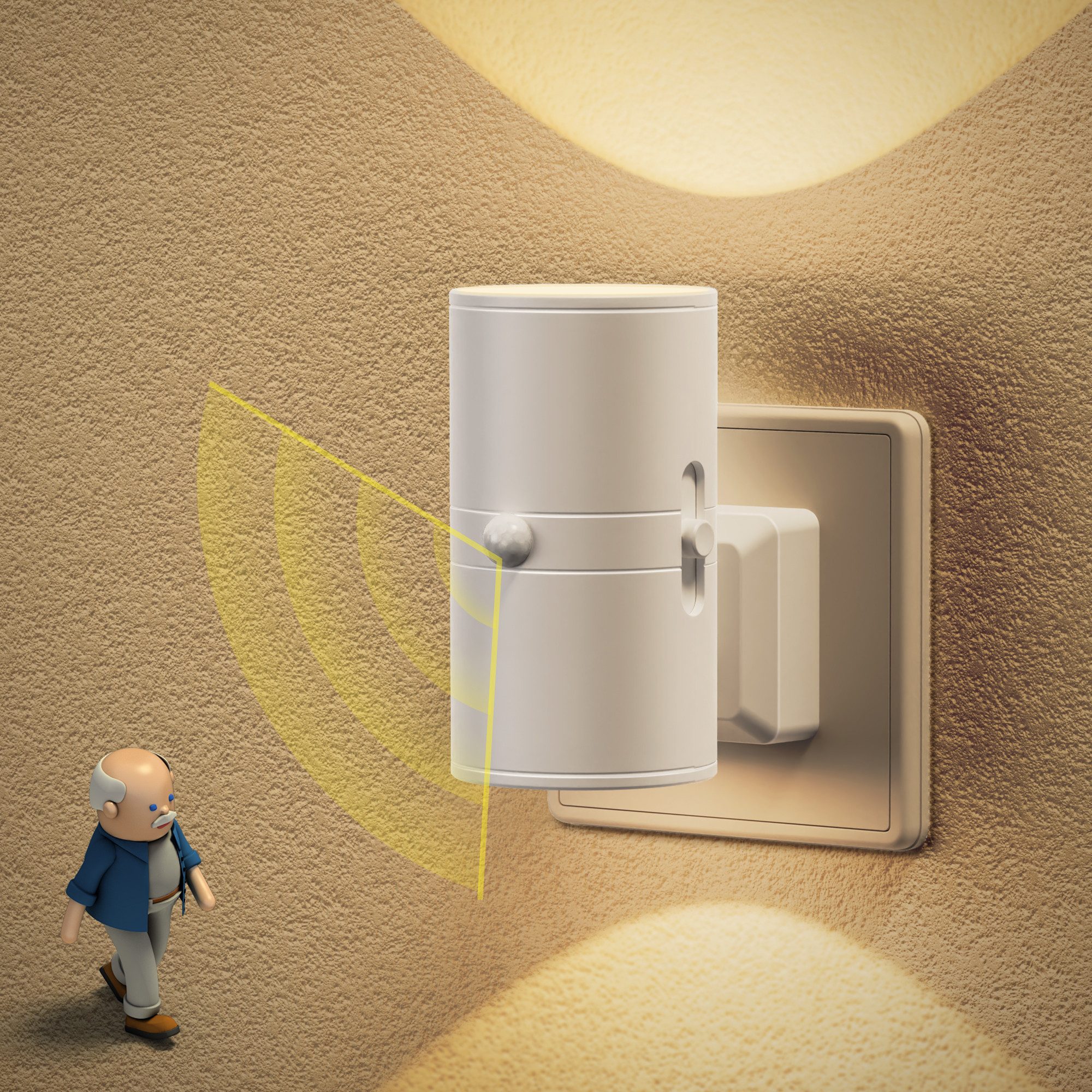 LOHAS-LED Nachtlicht LED Nachtlicht mit Bewegungsmelder, Steckdose Warmweiß 3000K, Bewegungsmelder, LED fest integriert, Warmweiß 3000K, Bewegungsmelder 120° Stufenlos dimmbar 0-100LM Augenschonendes