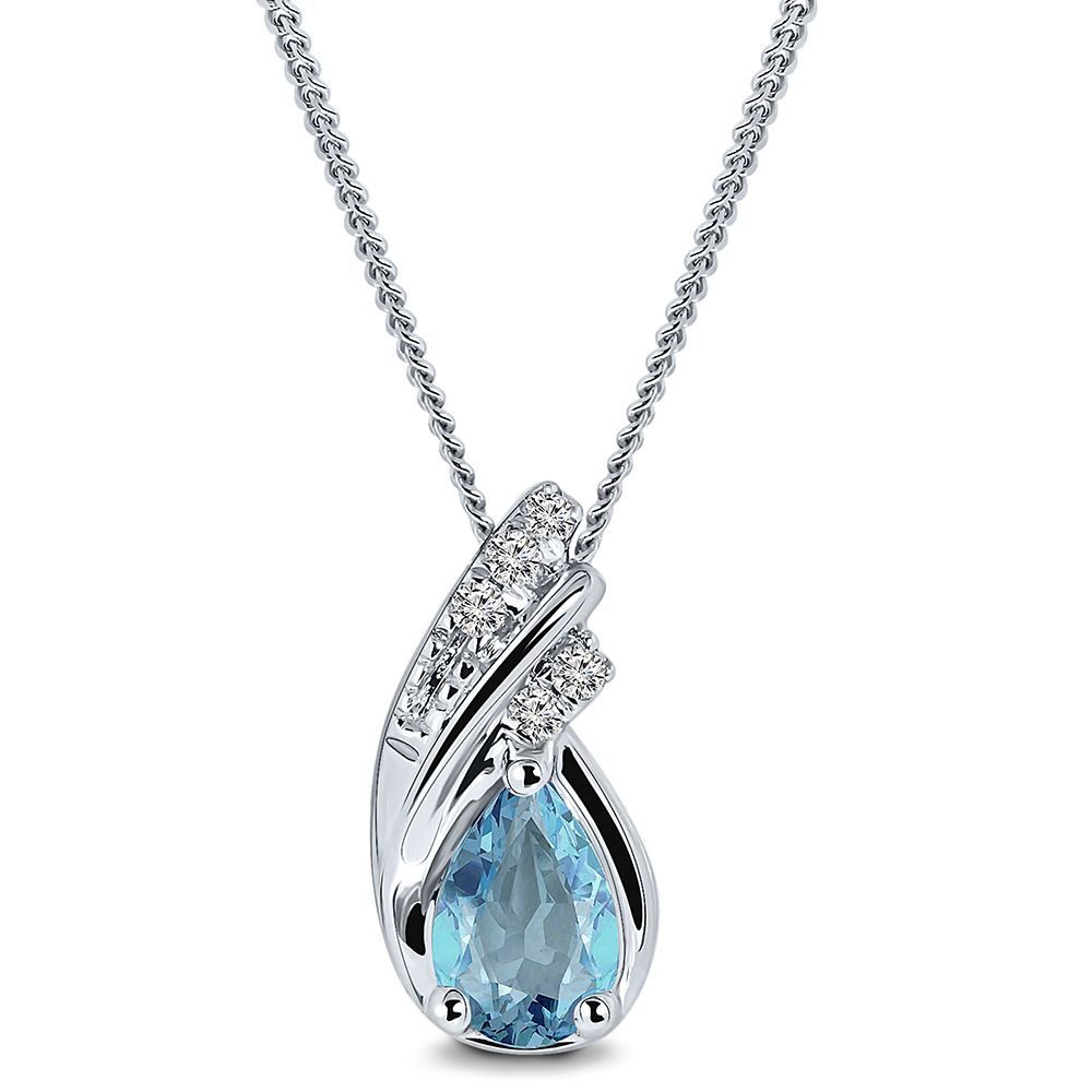 Kette mit Anhänger MG9171N - 9 Karat 375 Weißgold mit Blautopas 5 Diamanten 0,03 Karat
