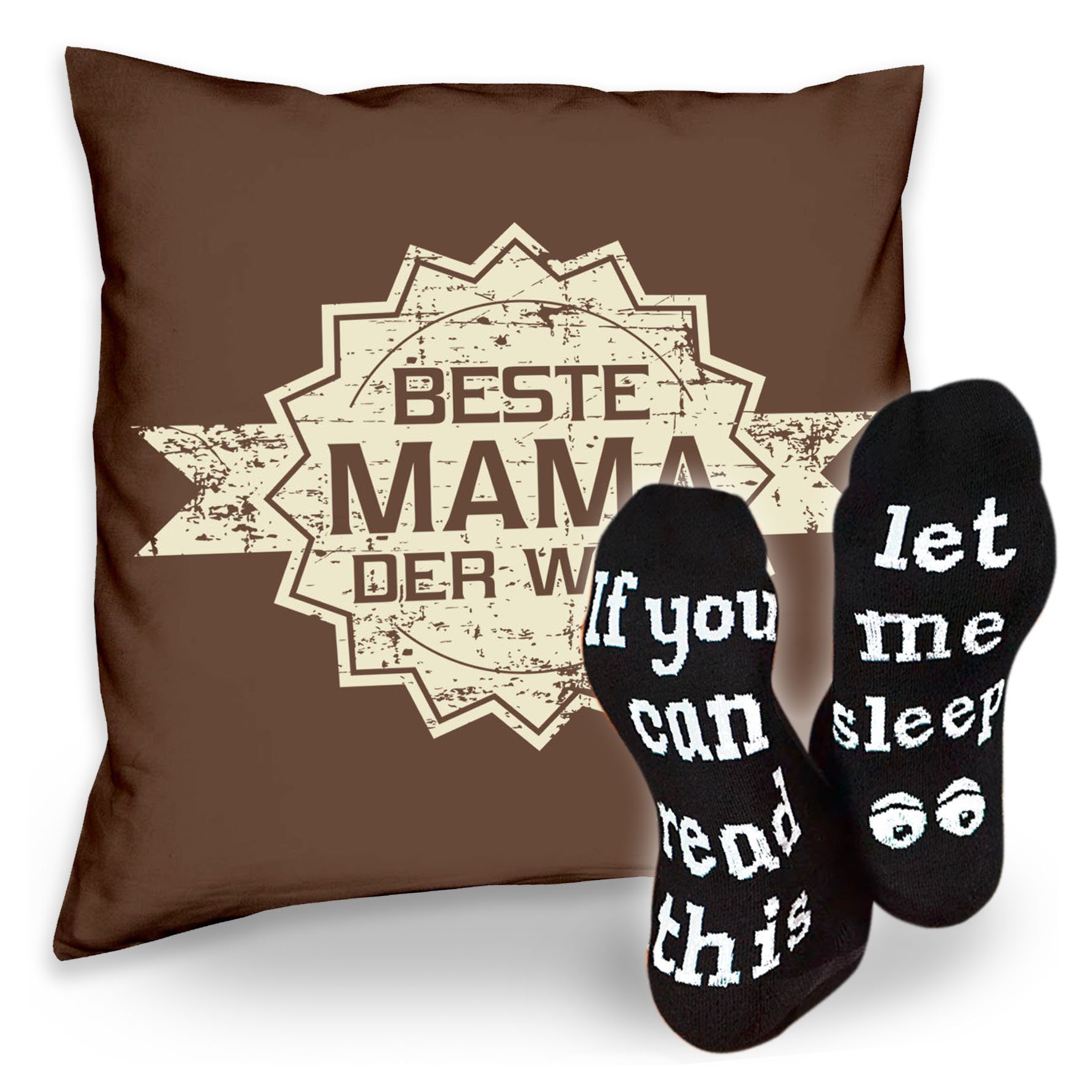 Soreso® Dekokissen Kissen Beste Mama der Welt Stern & Sprüche Socken Sleep, Geschenke Weihnachten Geburtstag Muttertag braun