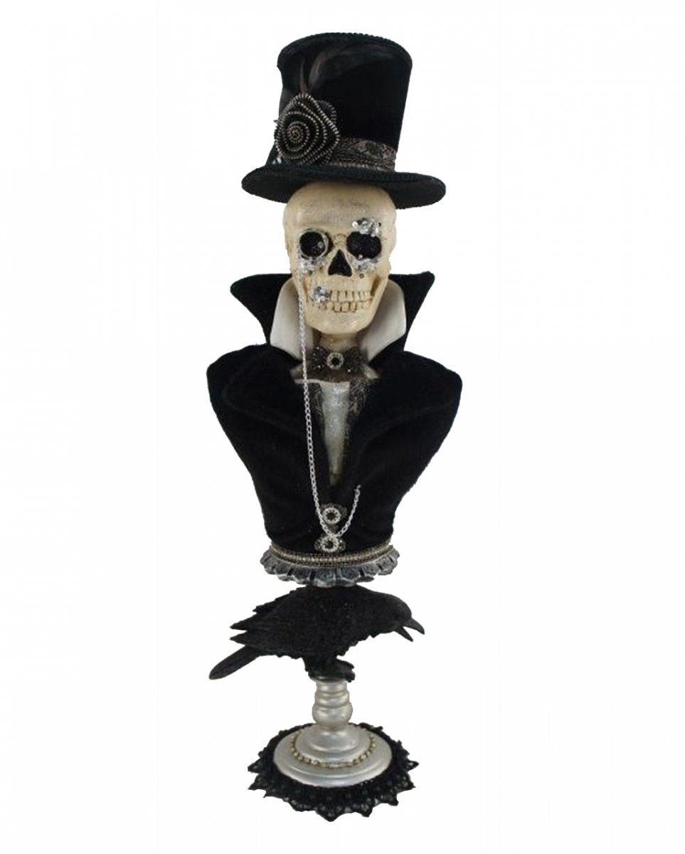 Horror-Shop Dekofigur Exquisite Skelett Gentleman mit Raben Sockelbüste
