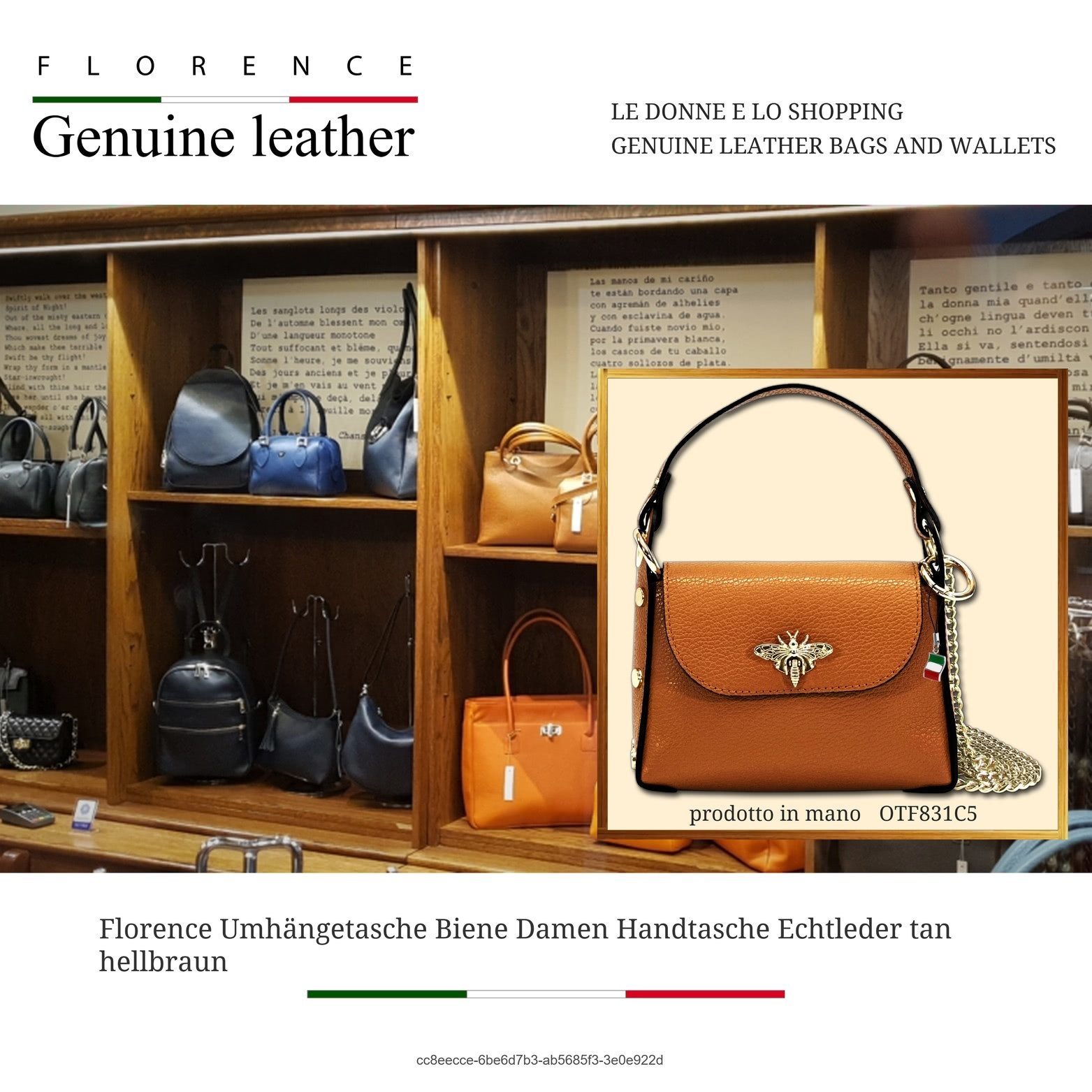 FLORENCE Umhängetasche hellbraun tan Florence Tasche Leder (Umhängetasche, Umhängetasche), Damen Tasche Echtes Leder orange, Made-In Italy