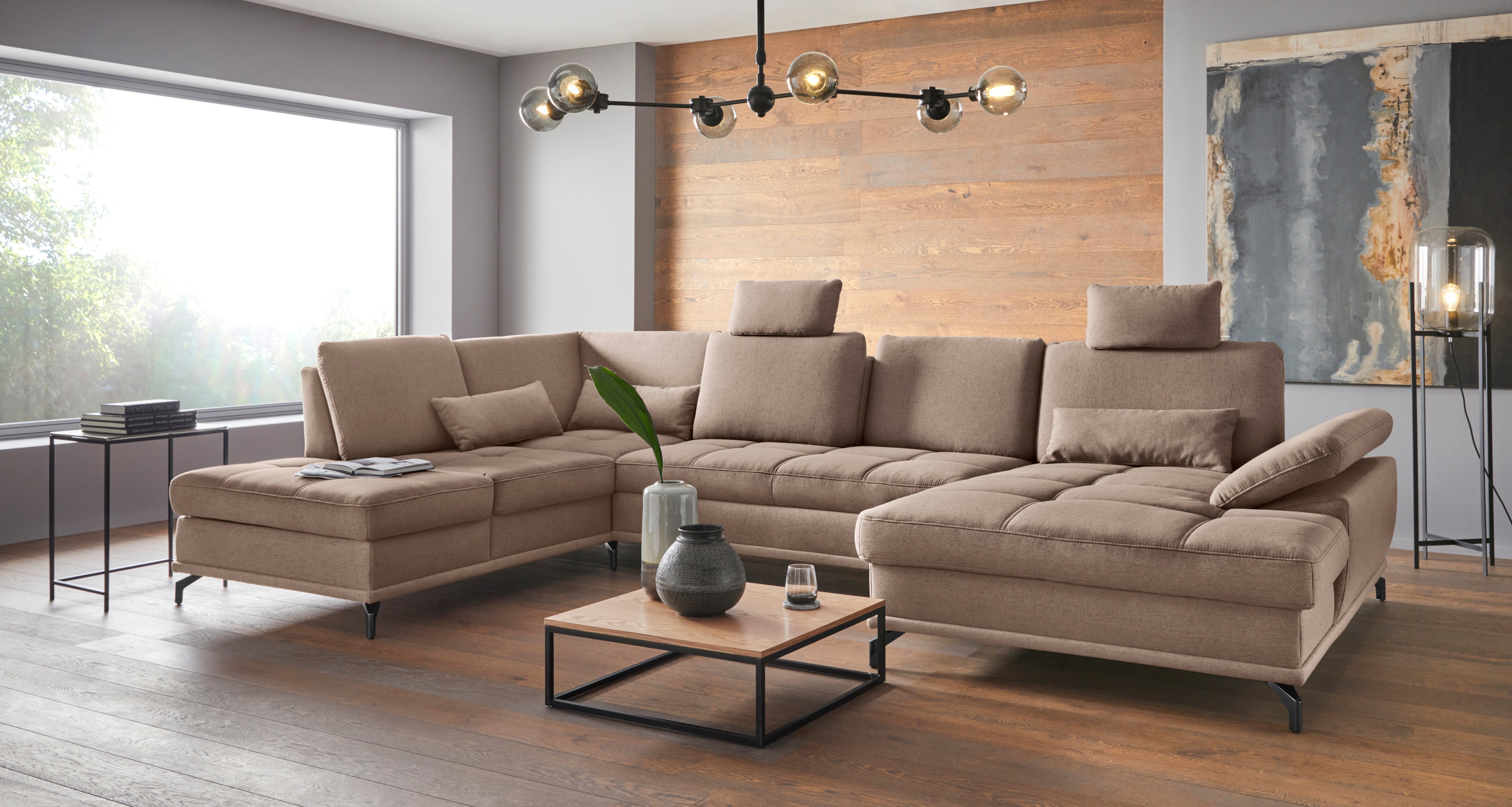 OTTO home Wohnlandschaft Costello U-Form, Sitztiefen- & Armteilverstellung, 3 Nierenkissen, mit Schlaffunktion & Stauraum, Federkern