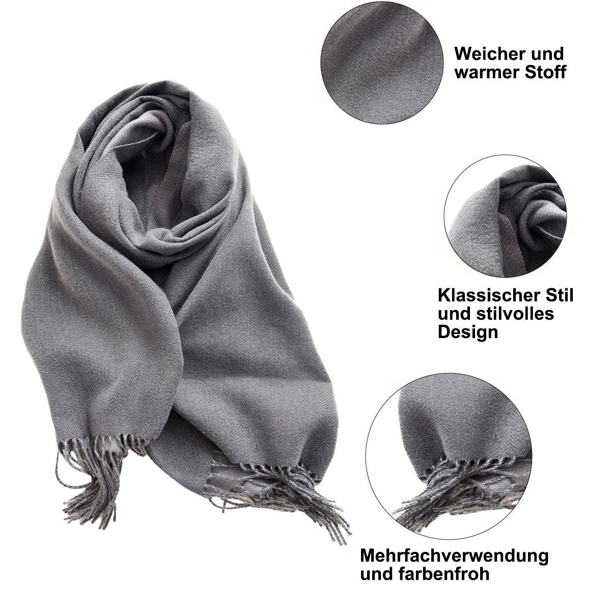 Jormftte Modeschal Damen Schal Stola Winter Schal Schals Warme Grau abendkleid für Für Frauen