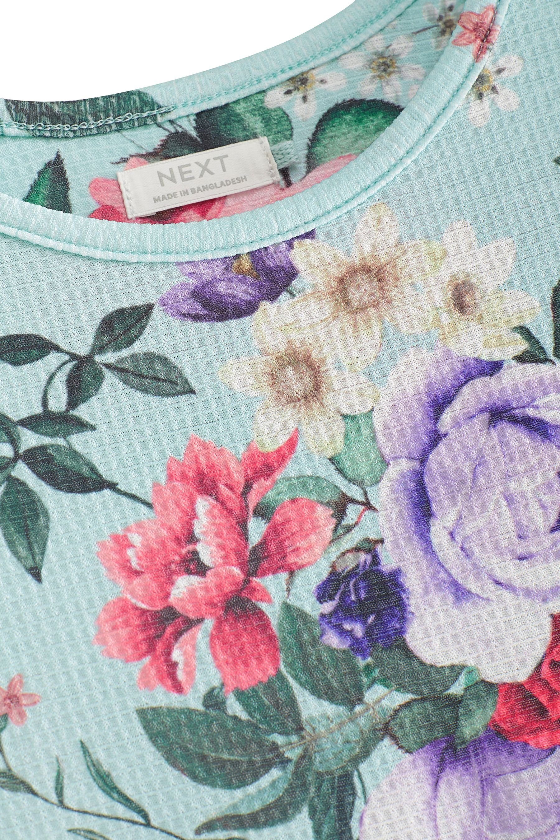 Green/Blue Print Kleid (1-tlg) Jersey Next Floral Knitteroptik Kurzärmeliges aus in Jerseykleid Mint