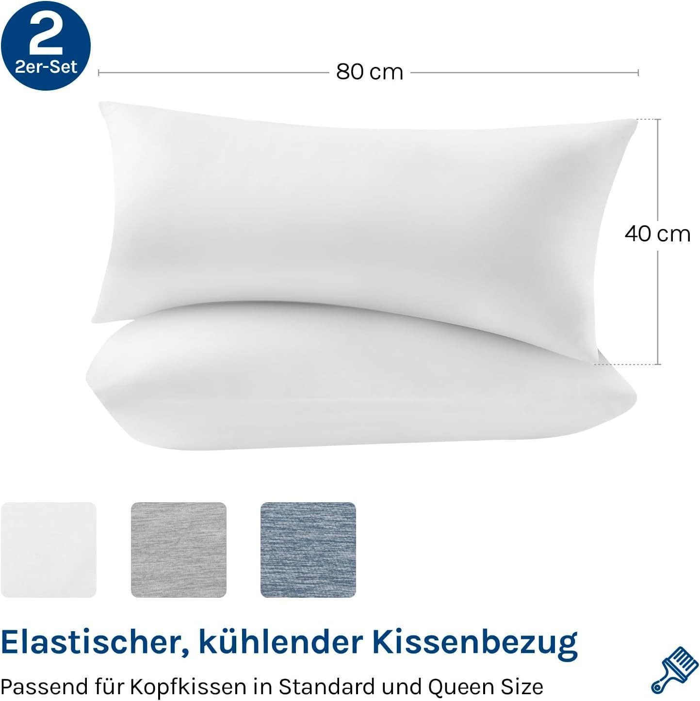 Woltu Kissenbezug, (2 Stück), Kühlende Kissenhülle, Weich, Atmungsaktiv, mit Q-Max>0.45 Arc-Chill