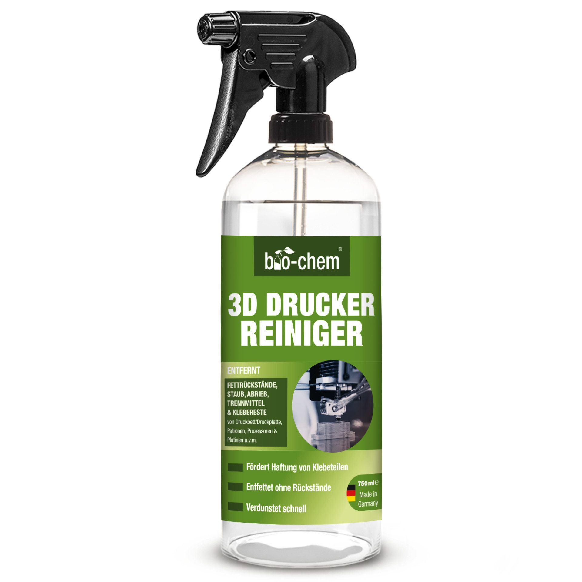 bio-chem 3D-Drucker-Reiniger Spray für 3D-Drucker,PC-Teile,Elektrogeräte Kunststoffreiniger (Einzelprodukt, [- 3D-Drucker-Reiniger 0.75 l Handsprayflasche Hohe Lösekraft, verdunstet schnell)