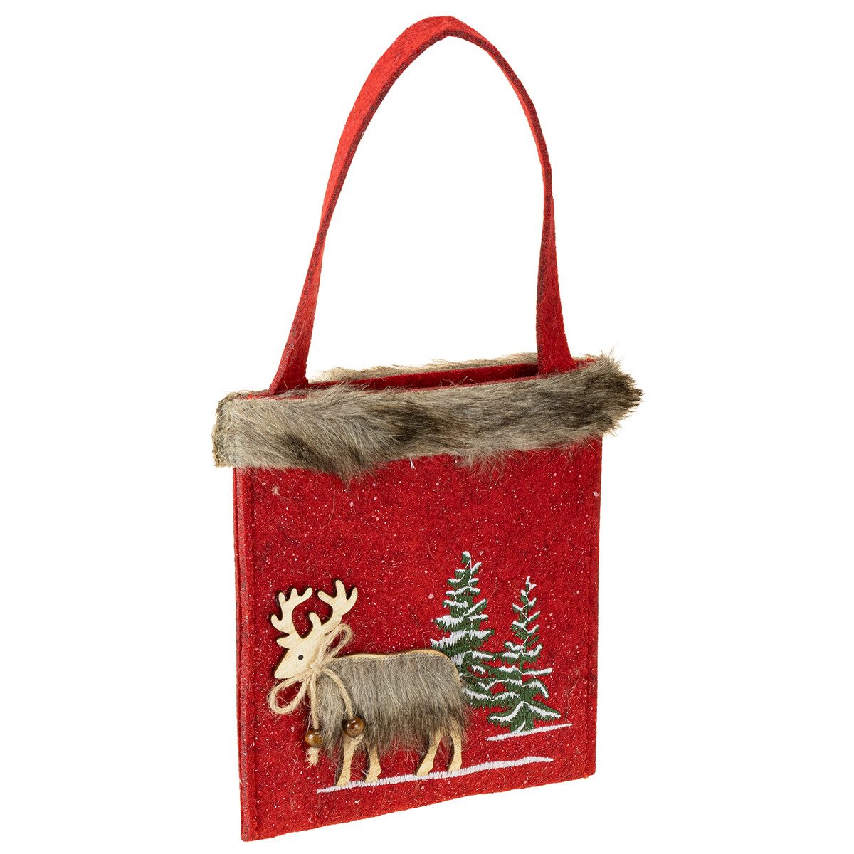 Tragetasche Weihnachtstasche Rot mit Fell - Geschenktasche 15,5x18cm 3er, 3 Stück