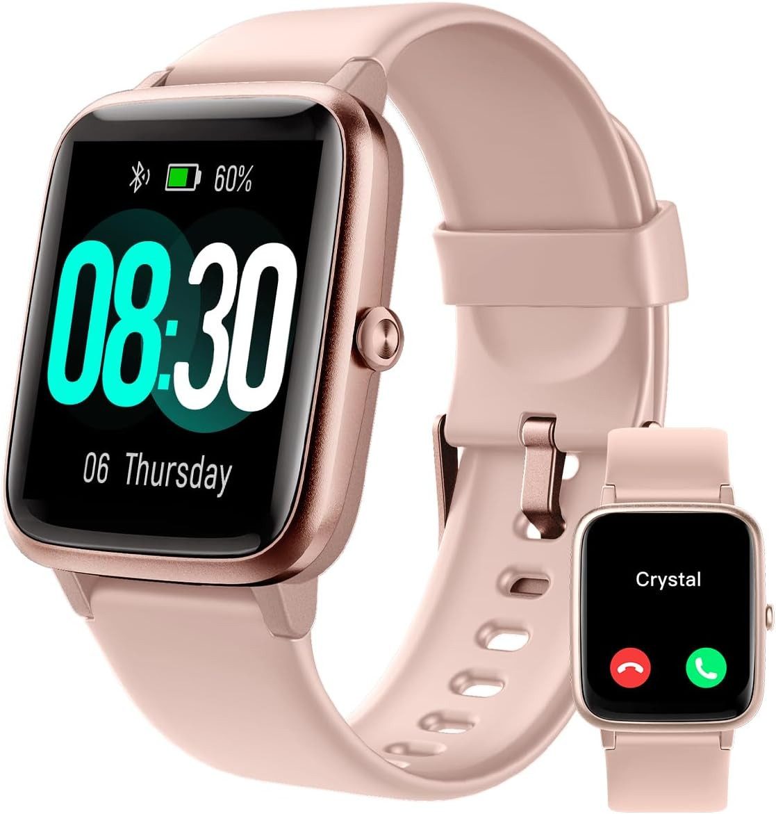 GRV Damen's und Herren's Telefonfunktion Fitness-Tracker Smartwatch (Android/iOS), mit Herzfrequenzmessung,SpO2,Schrittzähler,Schlafmonitor