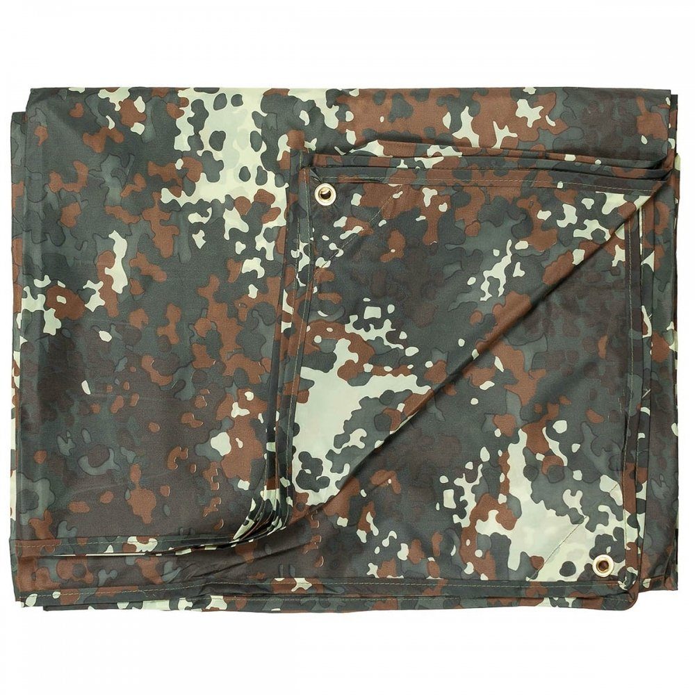 MFH Schutzplane Mehrzweckplane, Tarp, flecktarn, ca. 500 x 600 cm, 16 verstärkte Metallösen