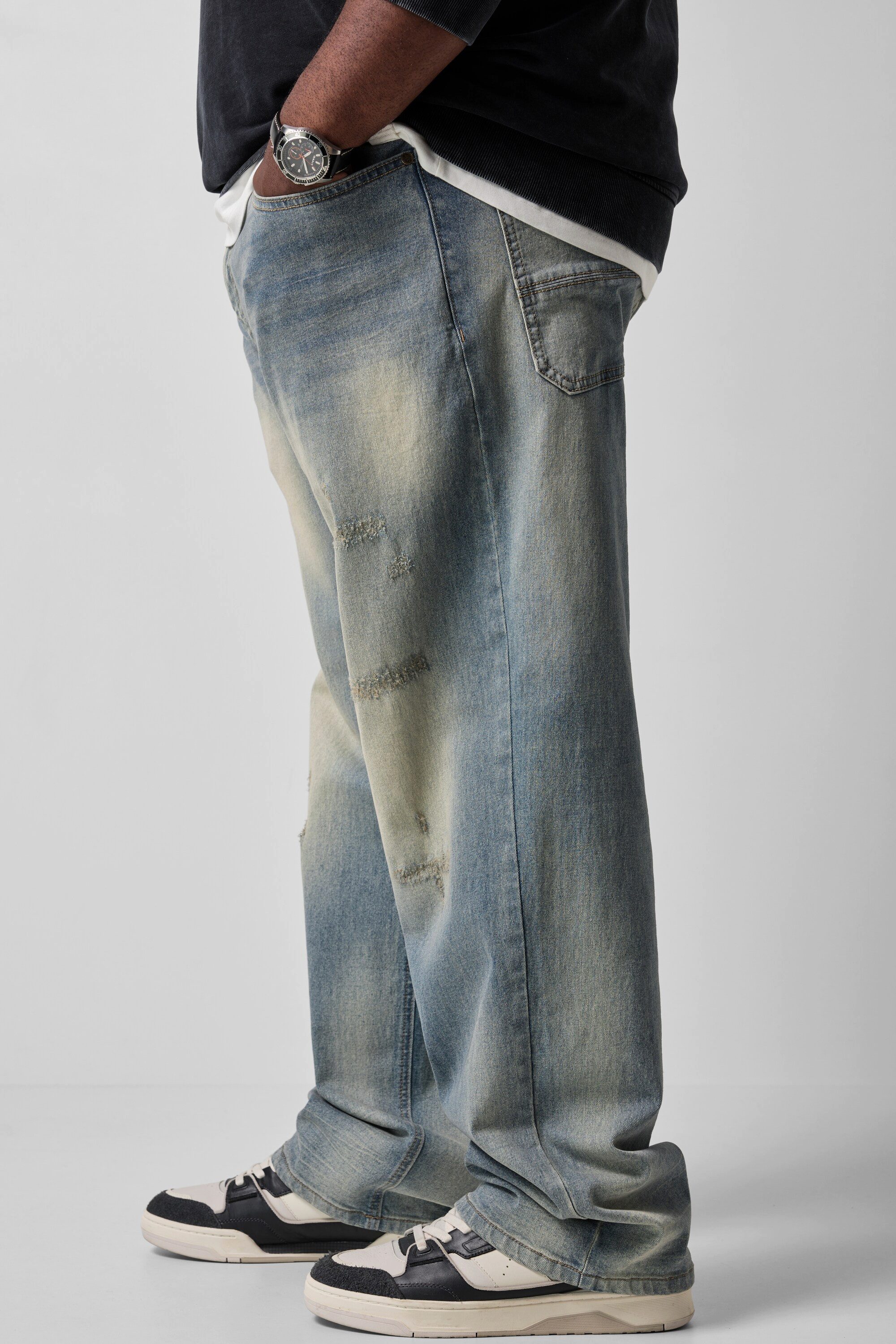 STHUGE 5-Pocket-Jeans Jeans Baggy Fit 5-Pocket bleached Denim destroyed – Bild 4 von 5