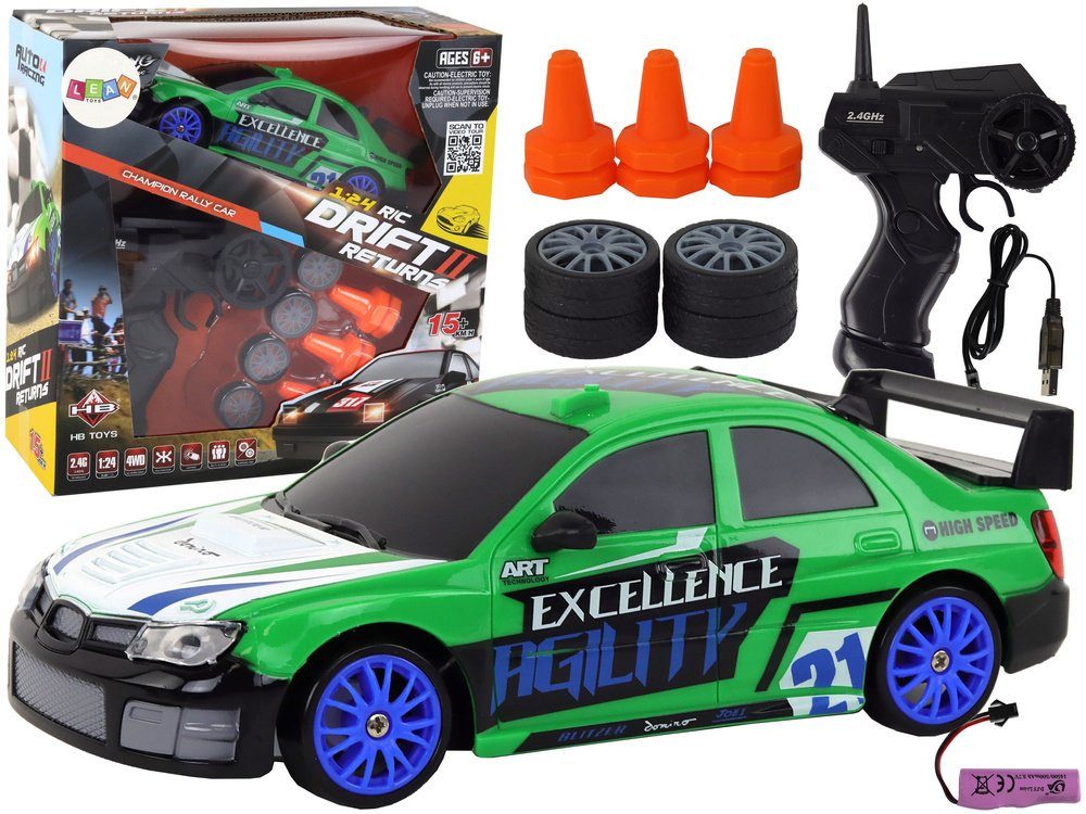 Wisam RC-Auto Ferngesteuerter Sportwagen R/C 1:24, grüne, austauschbare Räder