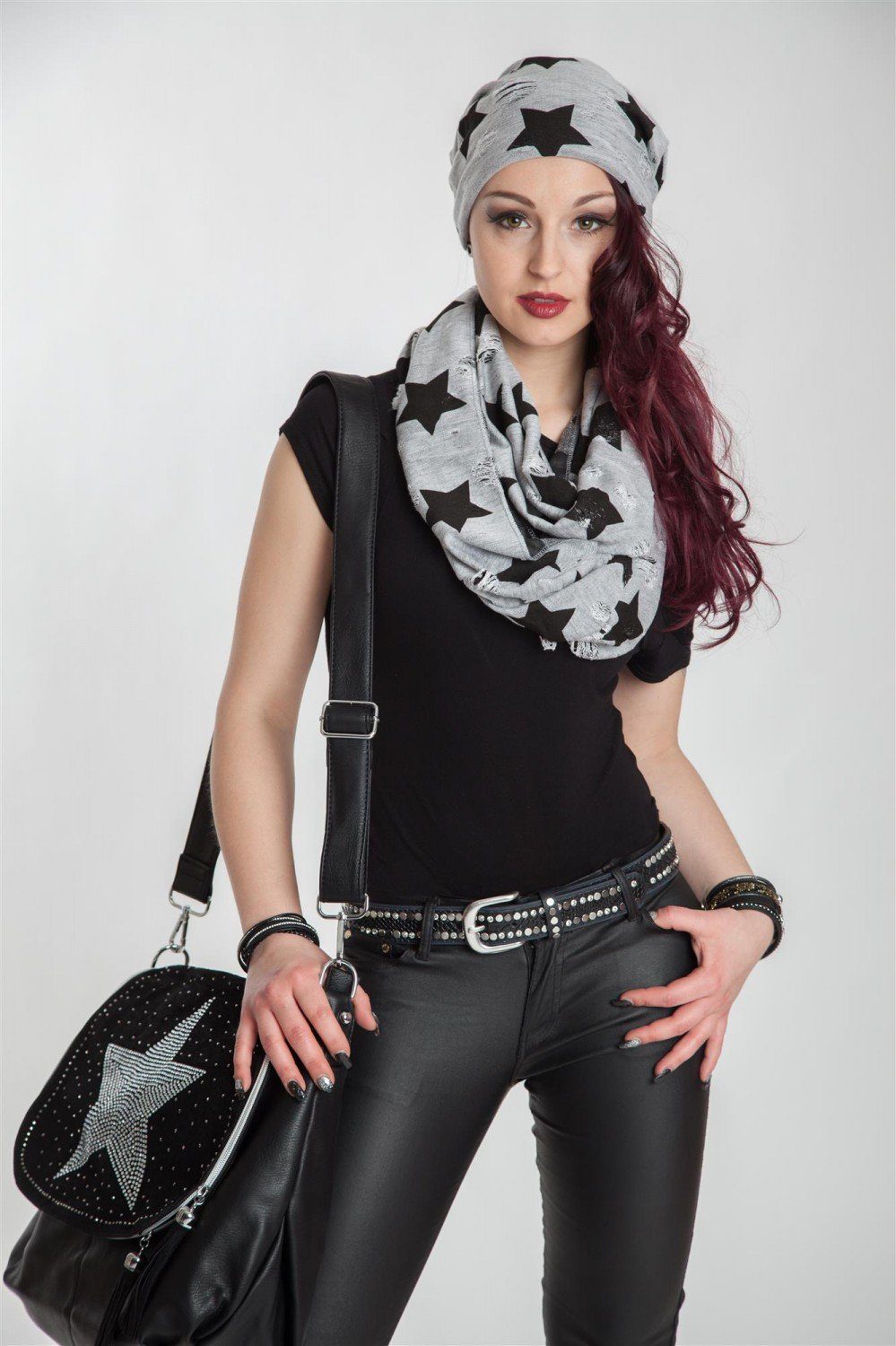 styleBREAKER Loop Loop Schal mit Sterne und Punkte Muster, (1-St)