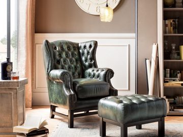 massivum Sessel Ohrensessel Chesterfield Kingsfield Echtleder grün