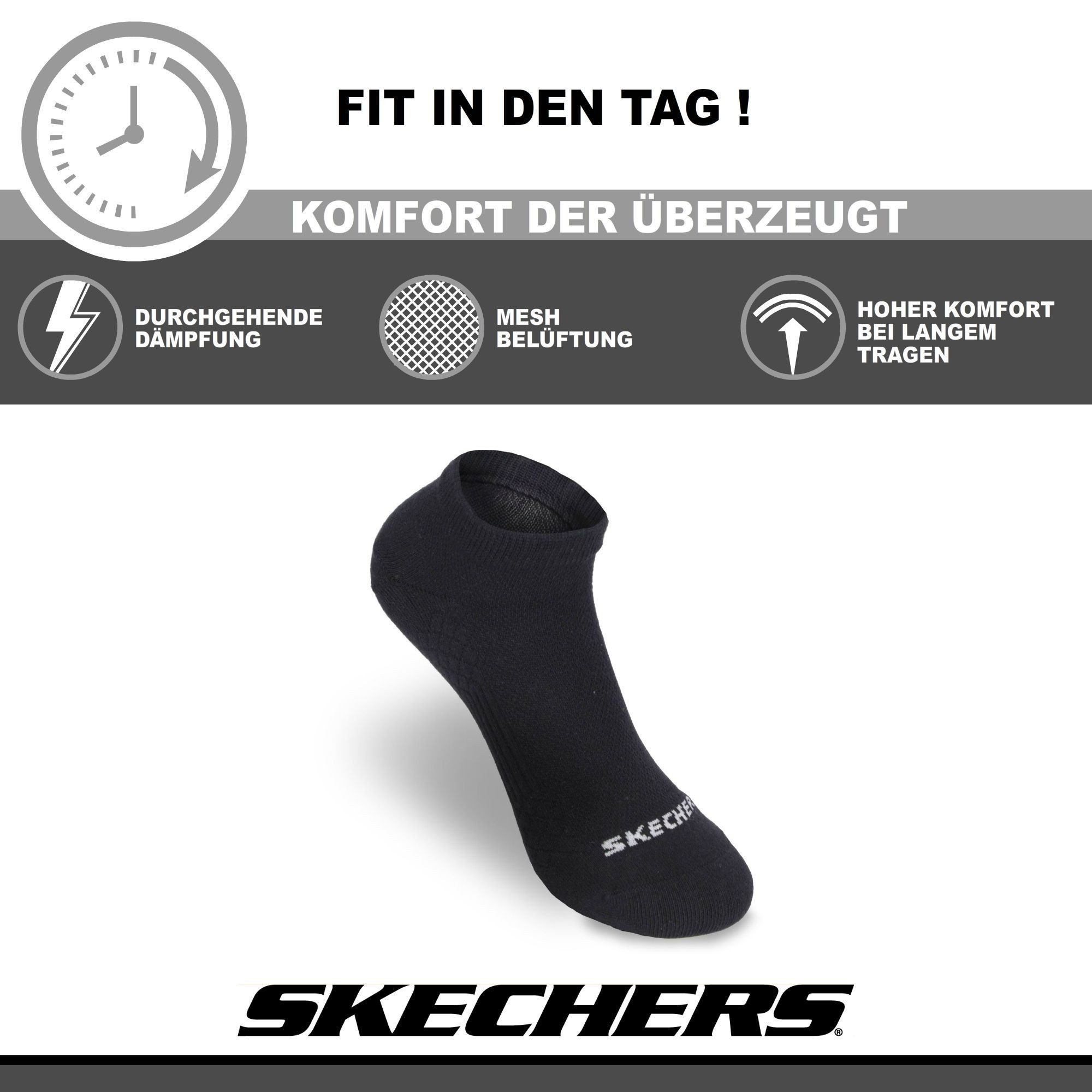 Skechers Socken Herren - Atmungsaktiv und komfortabel - Performance für den Arbeitstag Mesh-Belüftung für optimale Luftzirkulation - Weicher Bund