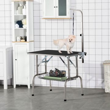 PawHut Hundeschermaschine Trimmtisch Tierpflegetisch klappbar höhenverstellbar Edelstahl Schwarz, Hundepflegetisch, L90 x B60 x H75 cm
