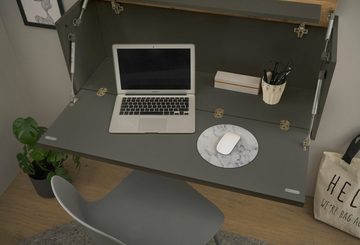 Furn.Design Wohnzimmer-Set Center, (Büromöbel-Set 4-teilig in grau mit Wotan Eiche, ca. 290 x 200 cm), mit ausklappbarem Sekretär