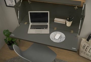 Furn.Design Schreibtisch Center (Homeoffice 2-teilig in grau mit Wotan Eche, Breite 100 cm), ausklappbarer Sekretär