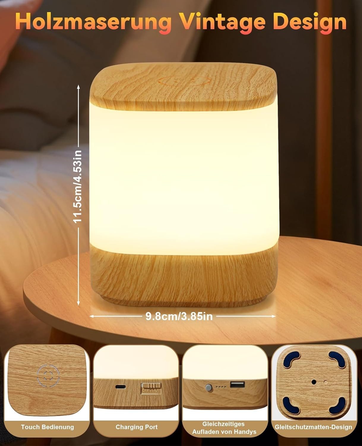 ZMH LED Tischleuchte Akku 1800mAH Touch Dimmbar Nachttischlampe Kabellos Sc günstig online kaufen