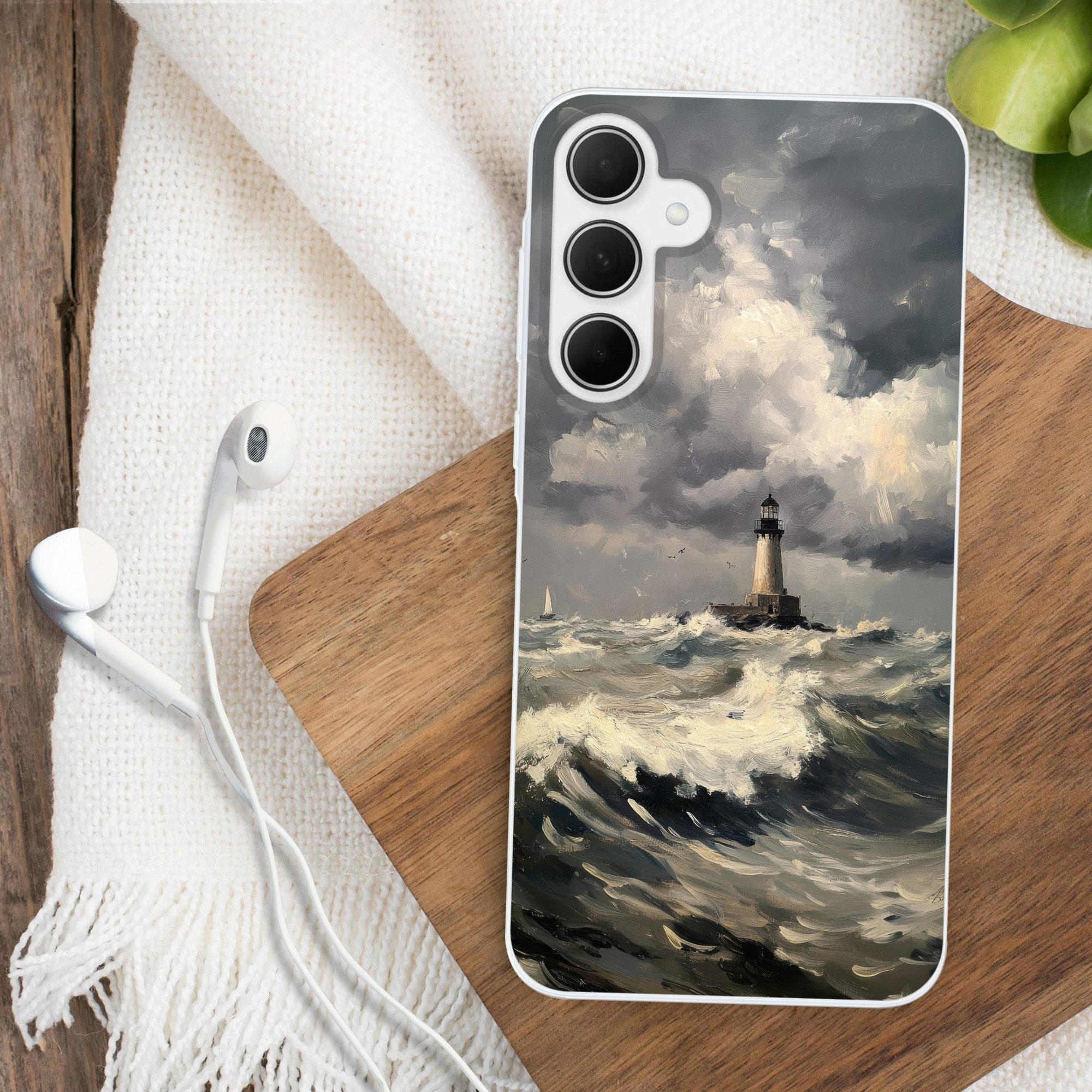 MuchoWow Handyhülle für Samsung Galaxy A35 5G Leuchtturm - Wellen - Sturm, Smartphone-Bumper, Print, Handy Schutzhülle Dünn