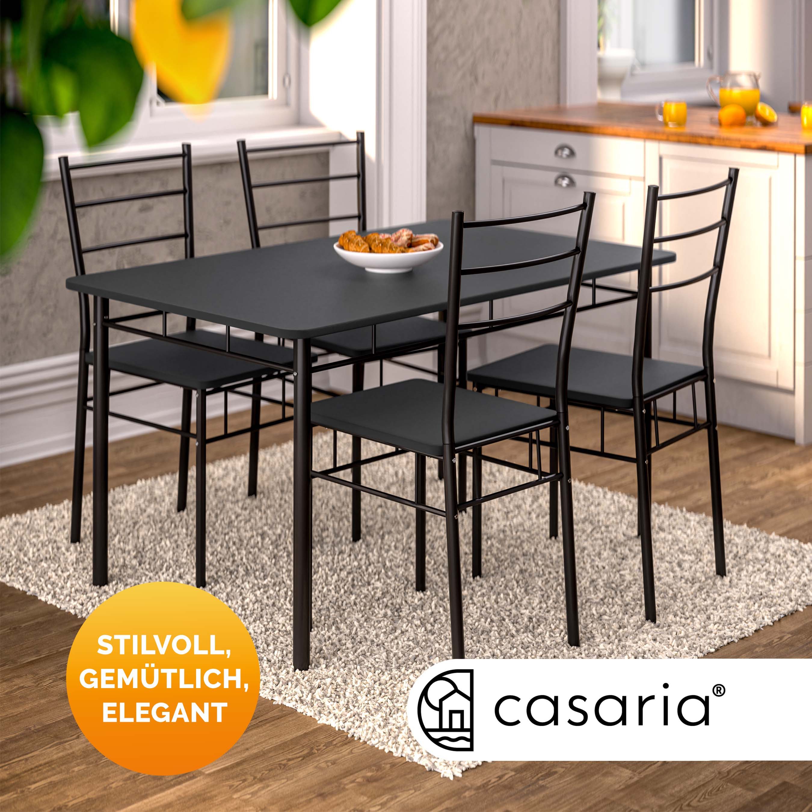 Casaria Essgruppe Leo, (5-tlg), mit 4 Stühlen Holz 5-tlg Set Metall 110x70cm Modern Esszimmer Küche