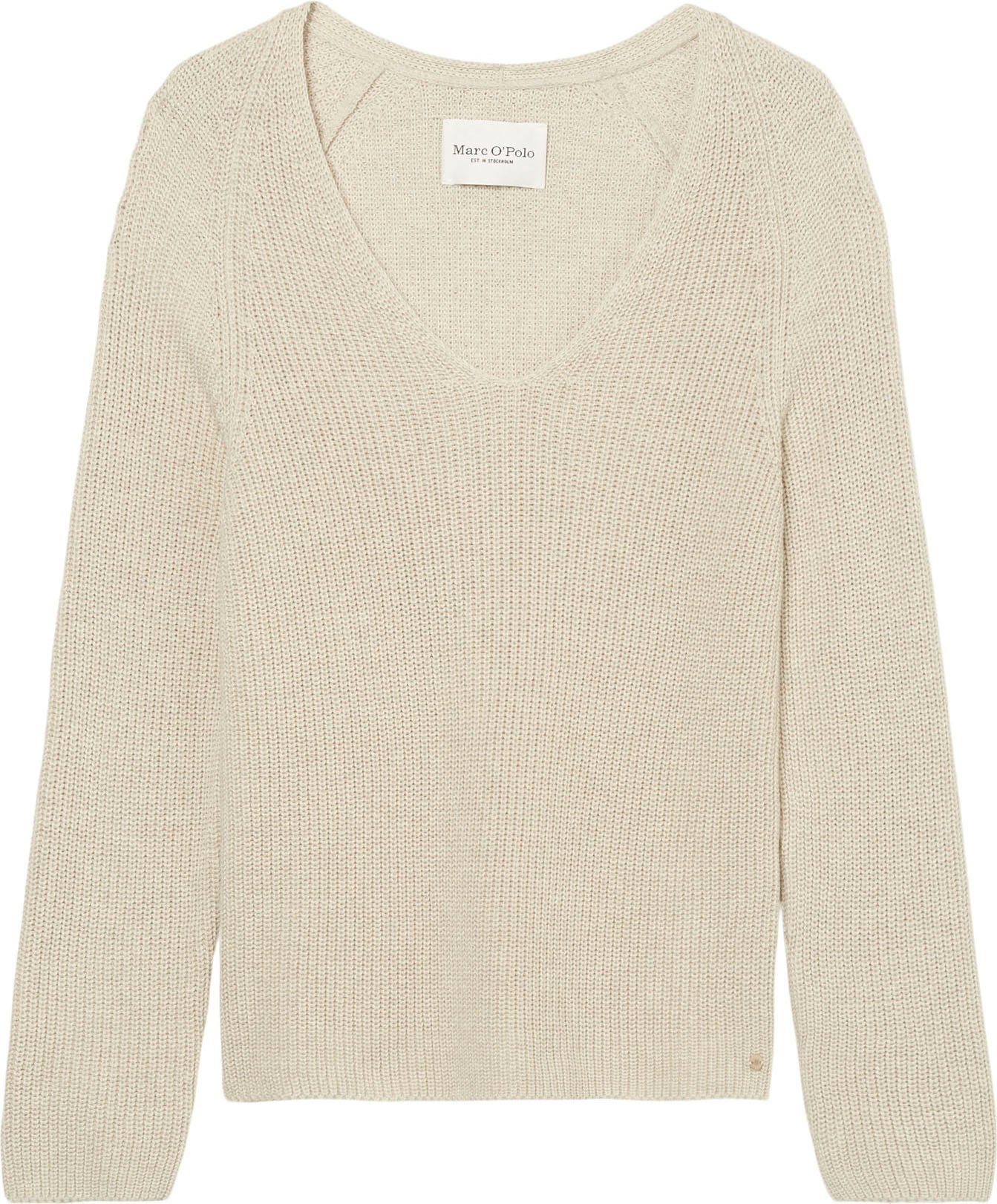 Marc O'Polo Strickpullover Strickmuster dekorativem mit am V-Neck und beige Ärmel