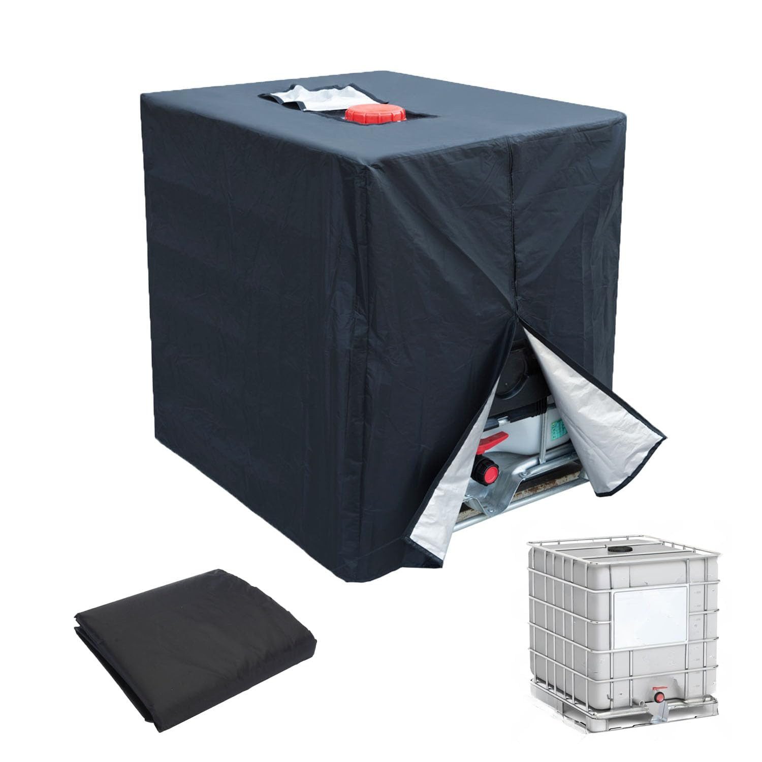 FOUORTUNATE-BEE Solarabdeckplane 1000L Wassertank Abdeckung wasserdicht Staubschutz UV Schutz, Für Regenfass IBC Container Garten Tank Schutz Outdoor Abdeckung