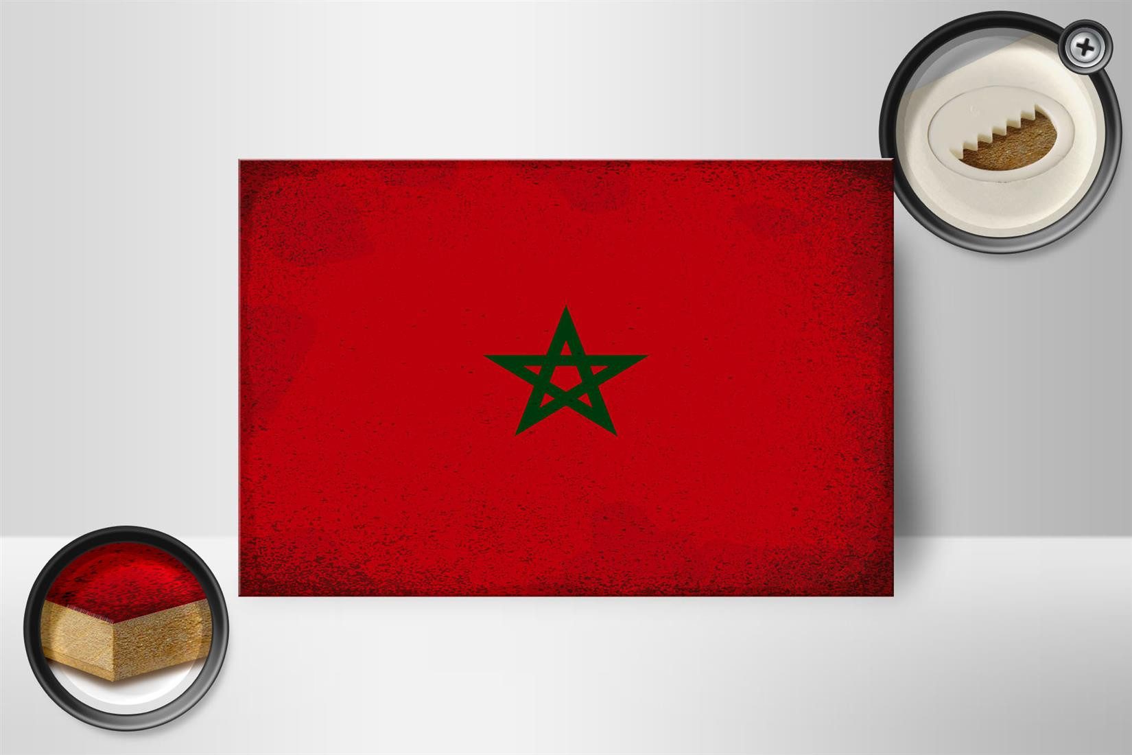 Femer GmbH Holzbild Flagge Marokko 18x12 cm Flag of Morocco Vintage, Flaggen (1 St), Glatte Holzfaserplatte (MDF), vorn beschichtet