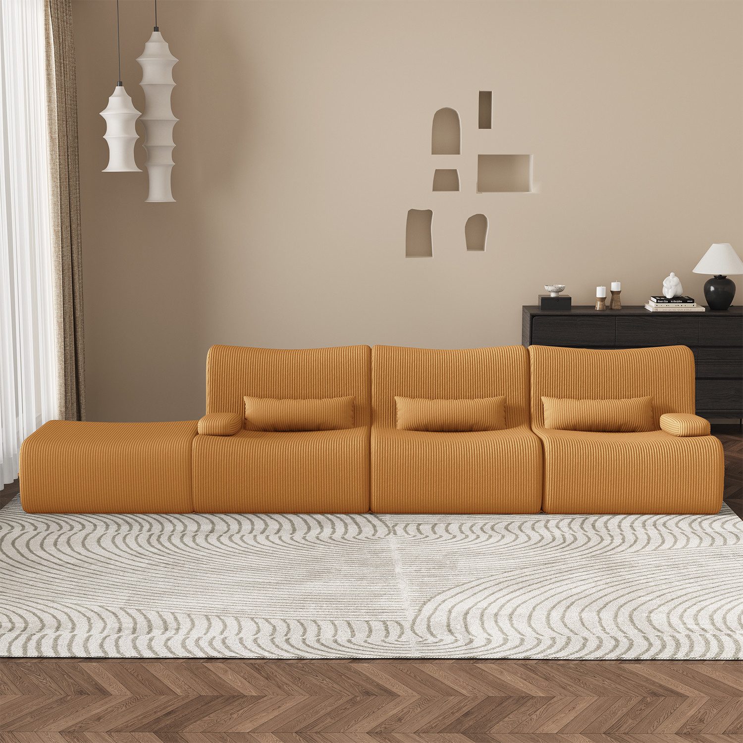Lexzurn Ecksofa Ecksofa mit Schlaffunktion 250 x 170 x 76 cm, L-förmige Couch aus Cord, Memory-Schaumstoff, Tiefer Sitzfläche, Modulares Sofa mit Chaiselongue für Wohnzimmer und Schlafzimmer