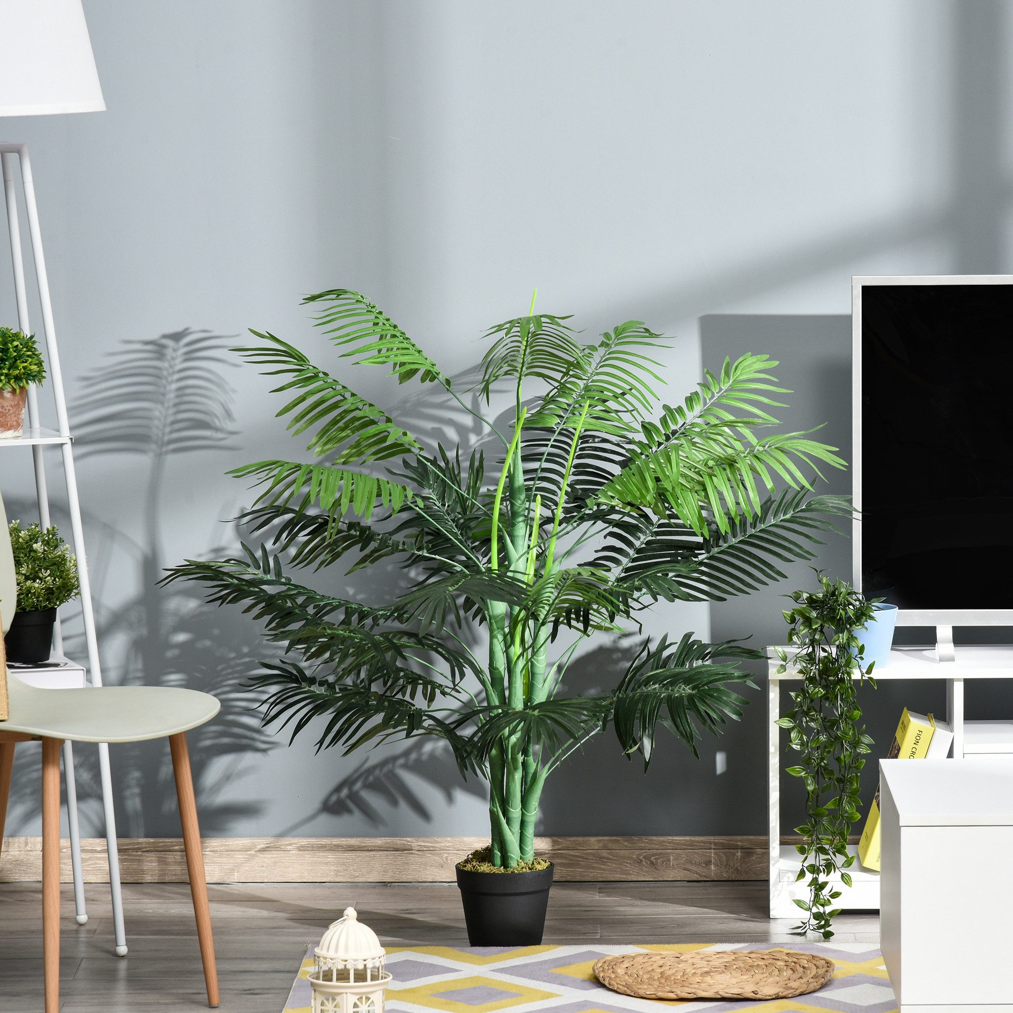 Kunstpflanze Kunstpflanze im Topf wie echt Palme, Outsunny, Höhe 125 cm, Kunstpalme mit 18 Blättern für Wohnzimmer Balkon Büro Dekoration