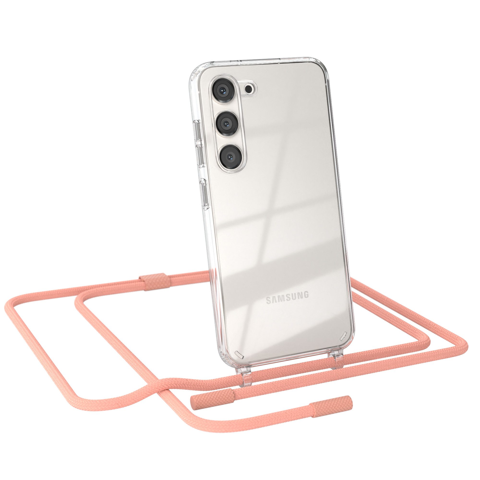 EAZY CASE Handykette Silikon Kette Unifarbe für Samsung Galaxy S23 6,1 Zoll, Hülle mit Band 2in1 Handyband Etui Case mit Kordel Altrosa Koralle