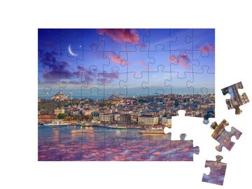 puzzleYOU Puzzle Mond über dem Galata-Turm von Istanbul, Türkei, 48 Puzzleteile, puzzleYOU-Kollektionen Türkei