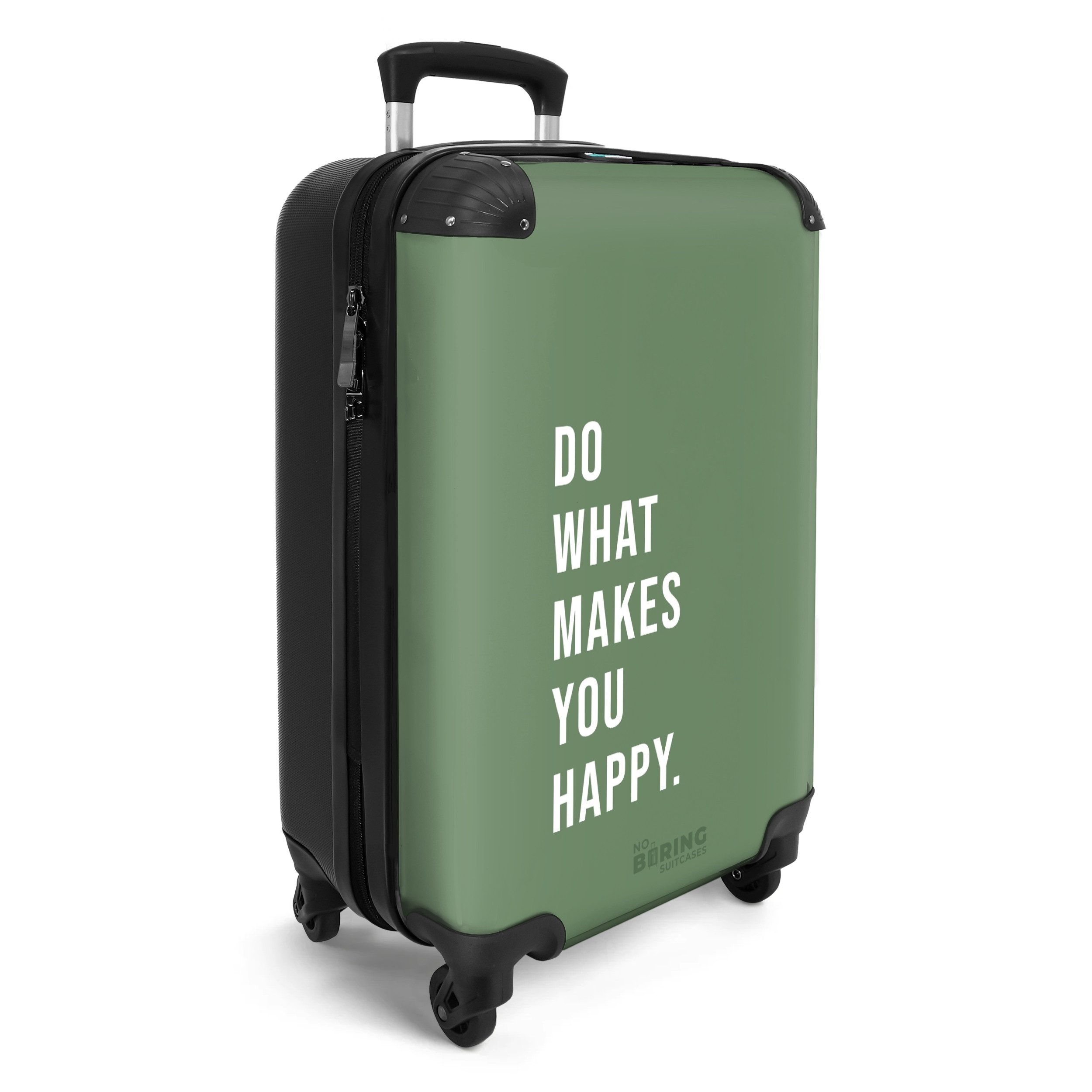 NoBoringSuitcases.com© Hartschalen-Trolley Grün mit Zitat "Tu, günstig online kaufen