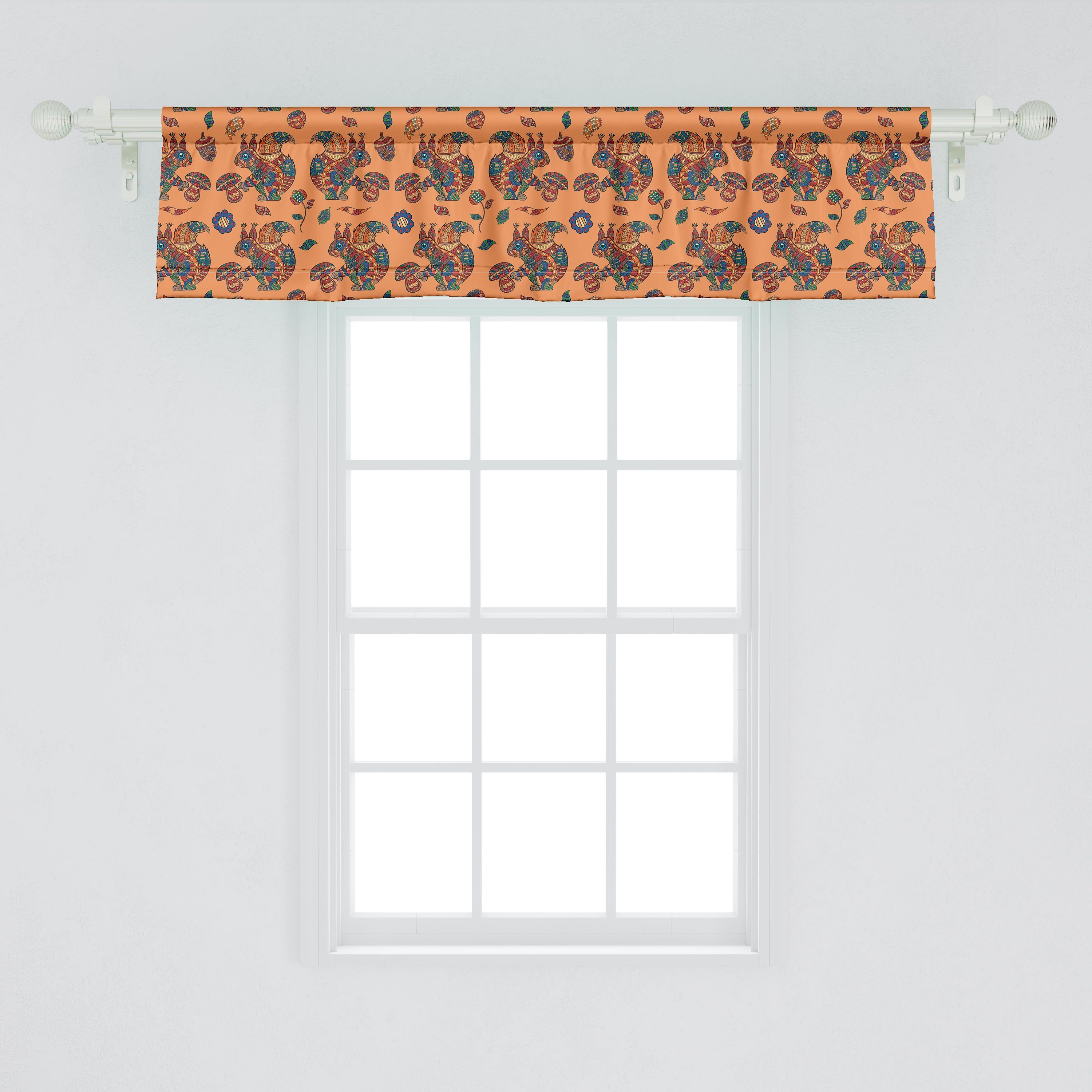 Scheibengardine Vorhang Volant Stangentasche, Ethnische mit Dekor Motiv für Schlafzimmer Küche Abakuhaus, Microfaser, Blumen Eichhörnchen Tier