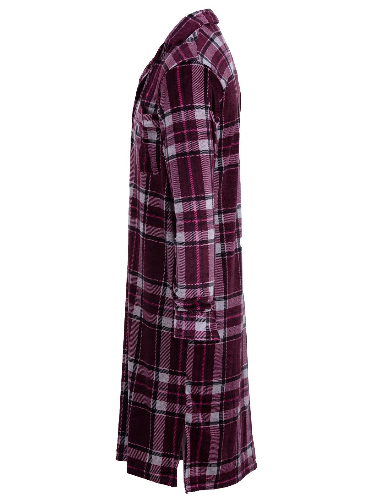 Henry Terre Nachthemd Velour Nachthemd langarm - Karo mit Umschlagmanschett günstig online kaufen