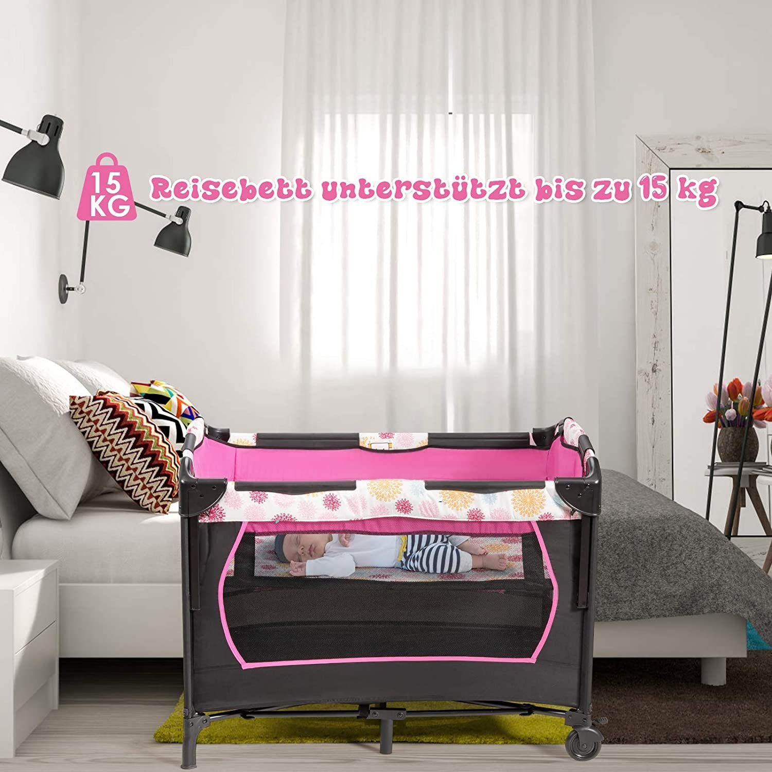 COSTWAY Baby-Reisebett 4 in 1 Wickeltisch, günstig online kaufen
