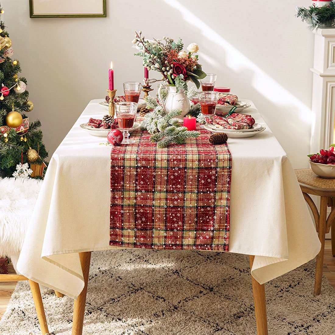 Tischläufer Tischläufer, DÖRÖY festliche 40*200cm bedruckter Tischfahnen Weihnachtsdekoration