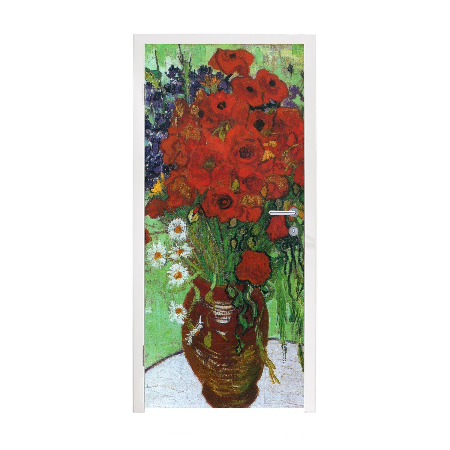 (1 Vincent für - St), und Matt, van Gänseblümchen Gogh, roten Tür, Vase bedruckt, mit Türtapete MuchoWow cm Mohnblumen Fototapete Türaufkleber, 75x205
