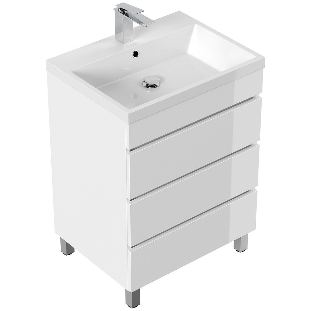 Lomadox Waschtisch FROME-02, stehend, 70 cm, weiß Hochglanz, mit 3 Schubladen