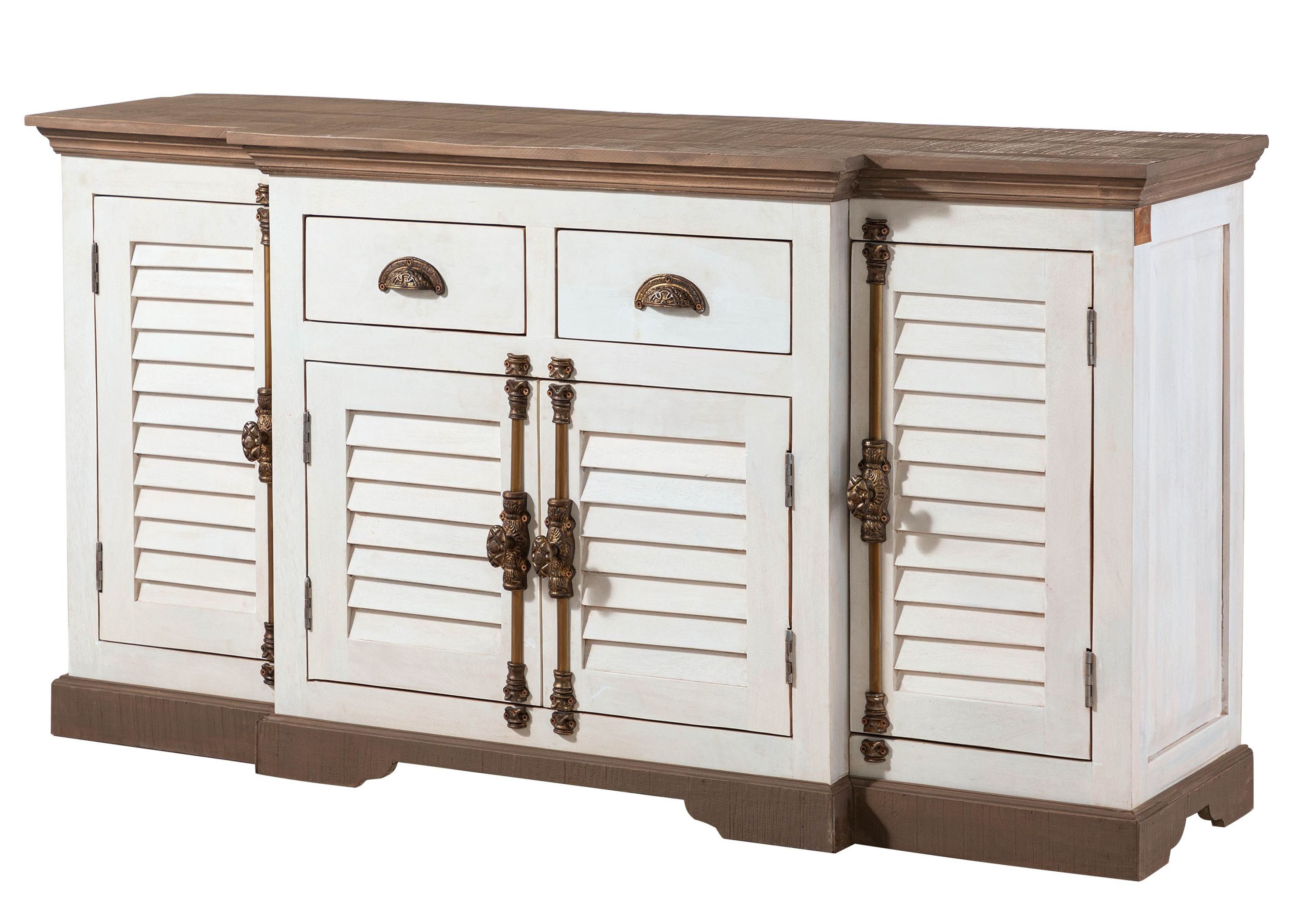 Massivmoebel24 Sideboard (Mango 160x45x90 weiß lackiert TOULOUSE #108), Mango 160x45x90 weiß lackiert TOULOUSE #108